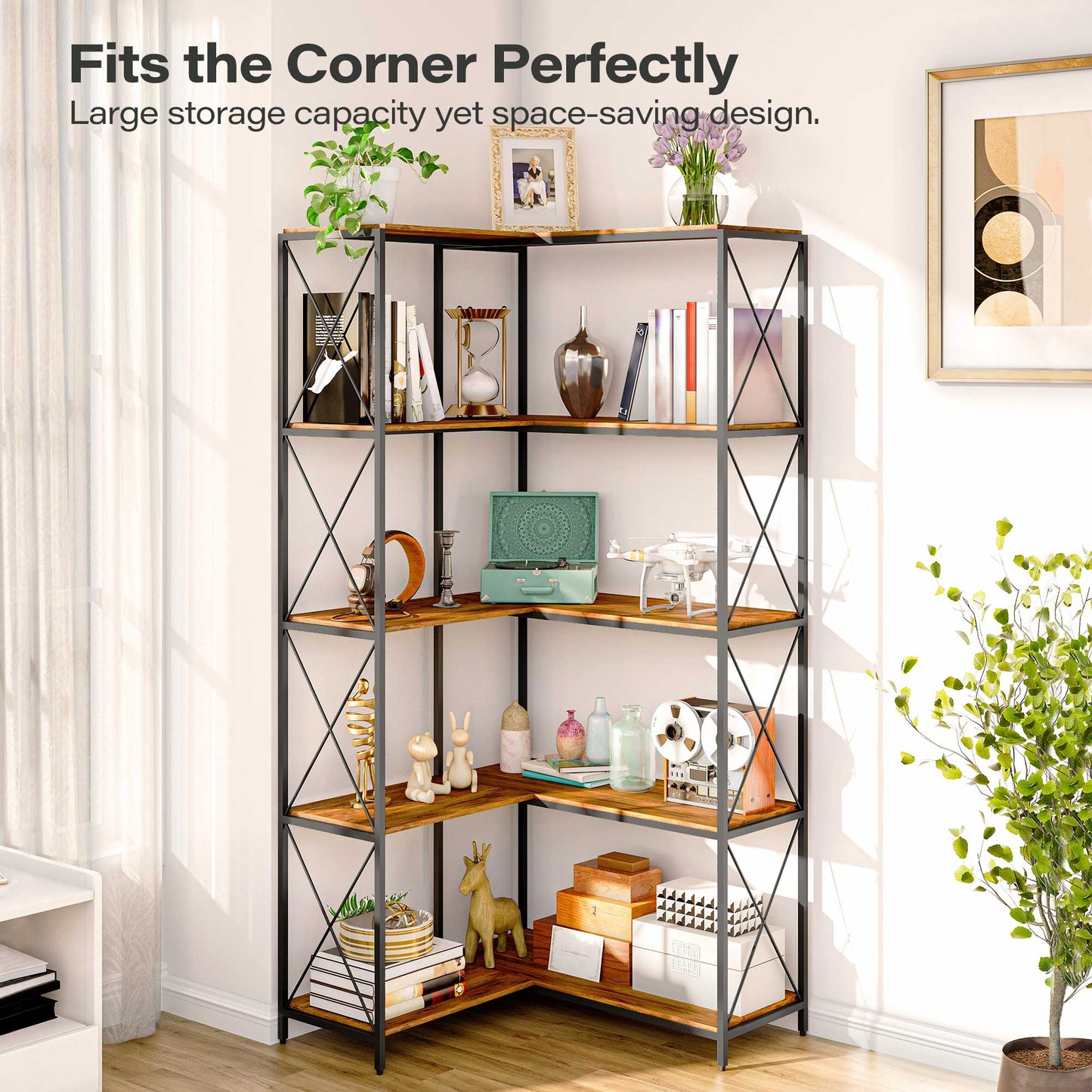 LAUSAINT HOME 5-Tier L-Shaped Corner Bookcase