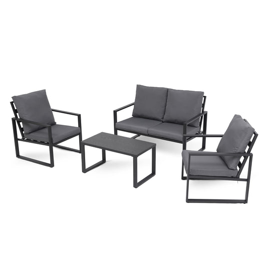 LAUSAINT HOME 4 Pcs Metal Modern Outdoor Conversation Set with 6'' Cushions