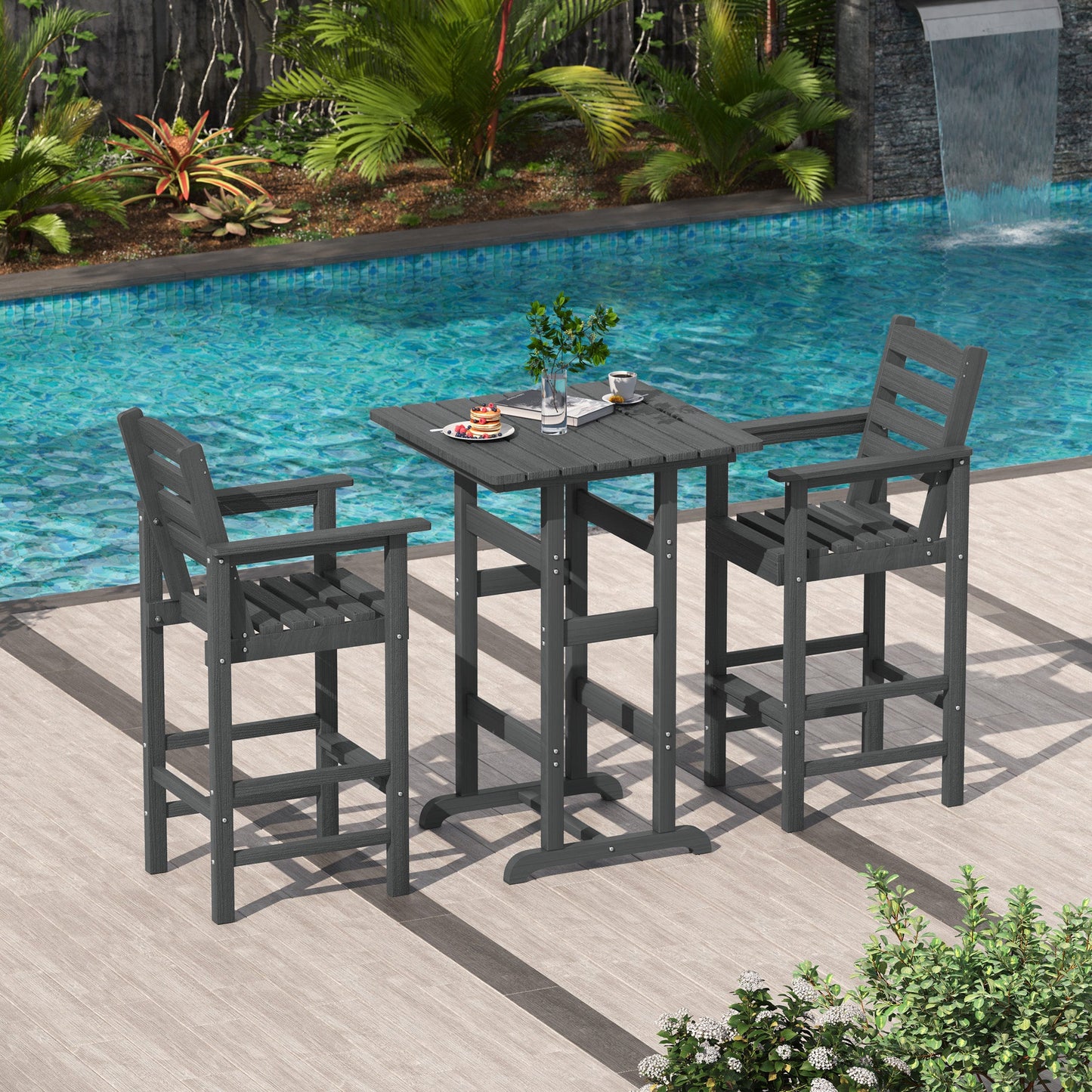 LAUSAINT HOME 3 Pieces Outdoor Balcony Oversize  Adirondack  HDPE Bar Set