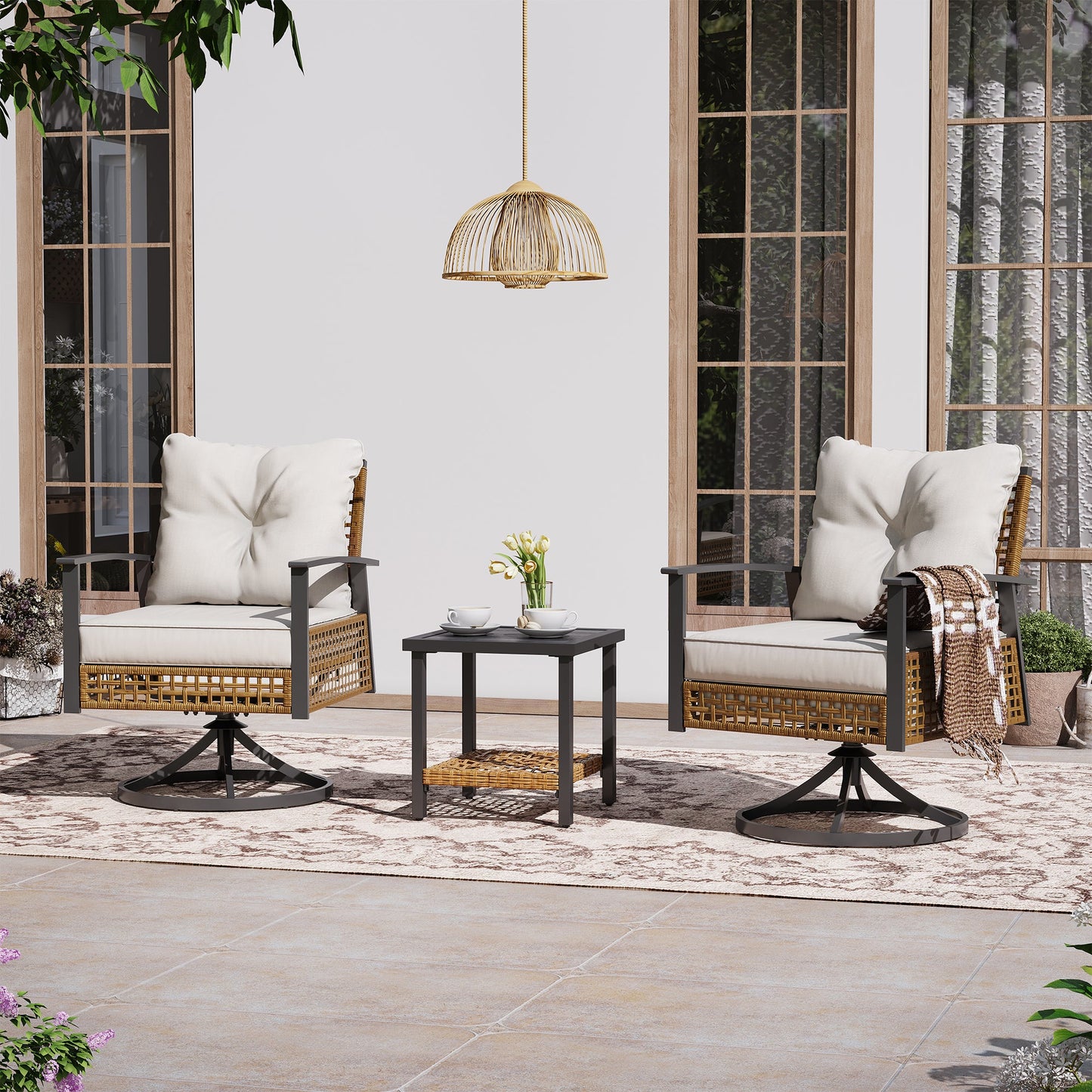 LAUSAINT HOME 3 Pieces Outdoor Swivel Chair