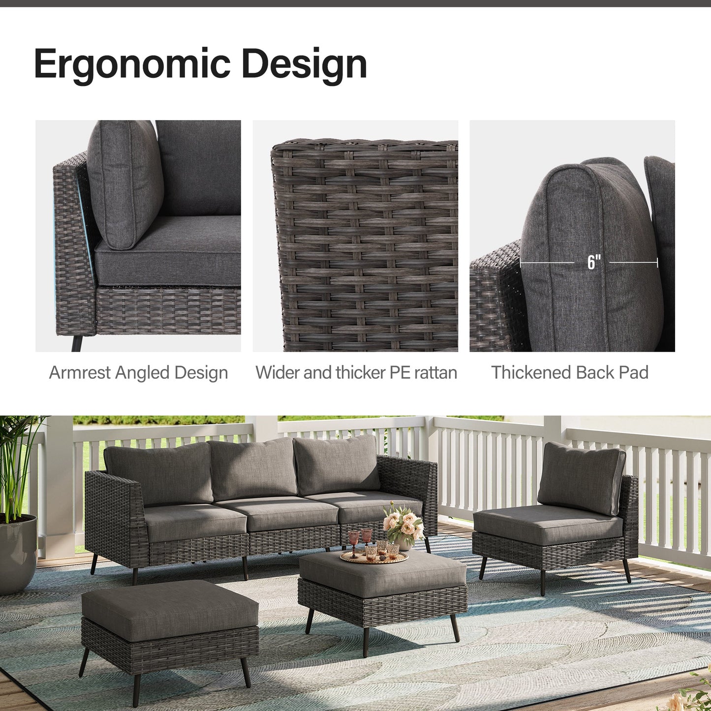 Lausaint Home 6-Piece Wicker Conversation Sofa