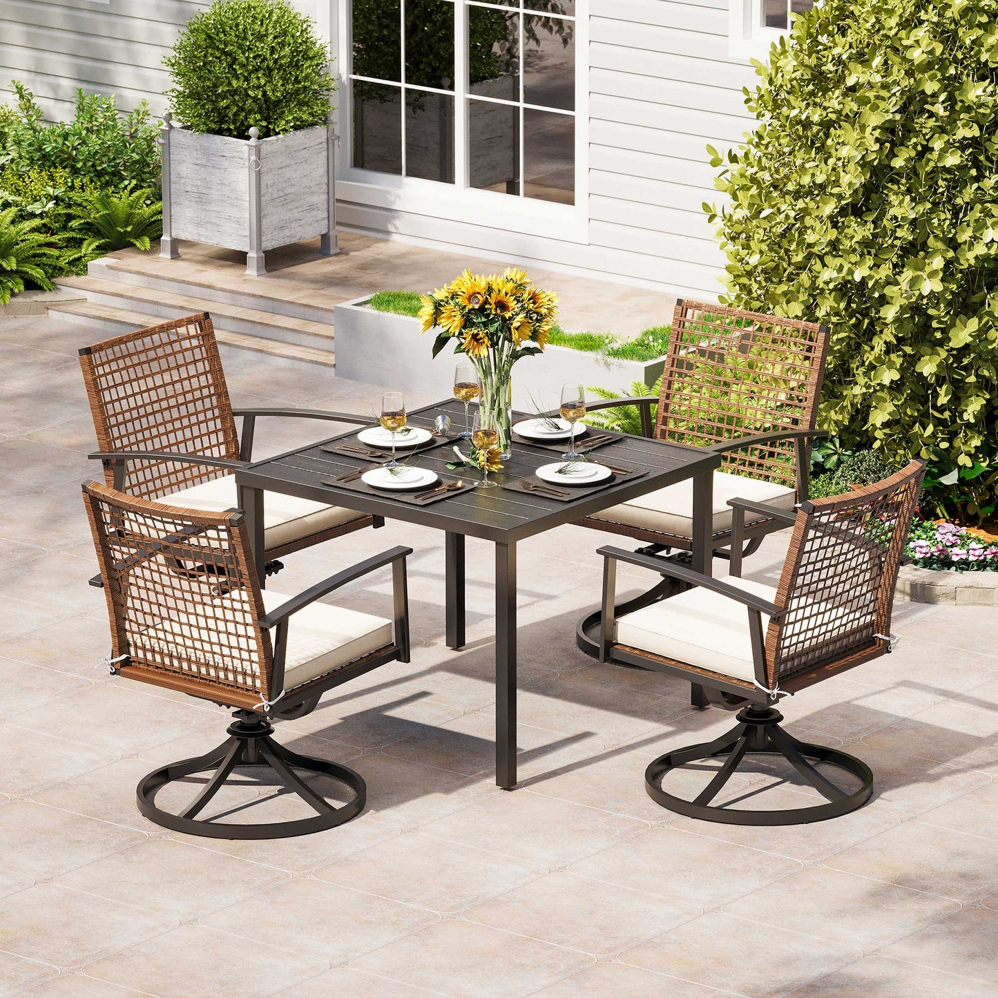 LAUSAINT HOME Outdoor Dining Set with Swivel Chairs