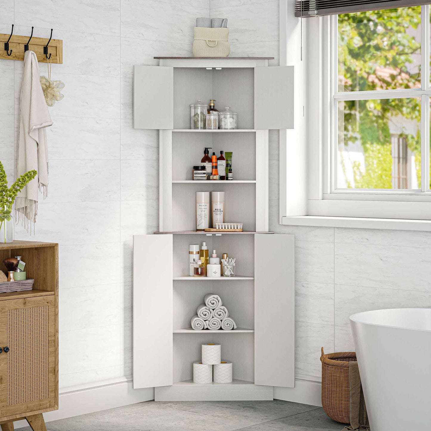 LAUSAINT HOME Indoor 67.7'' Tall Corner Storage Cabinet with Adjustable Shelves