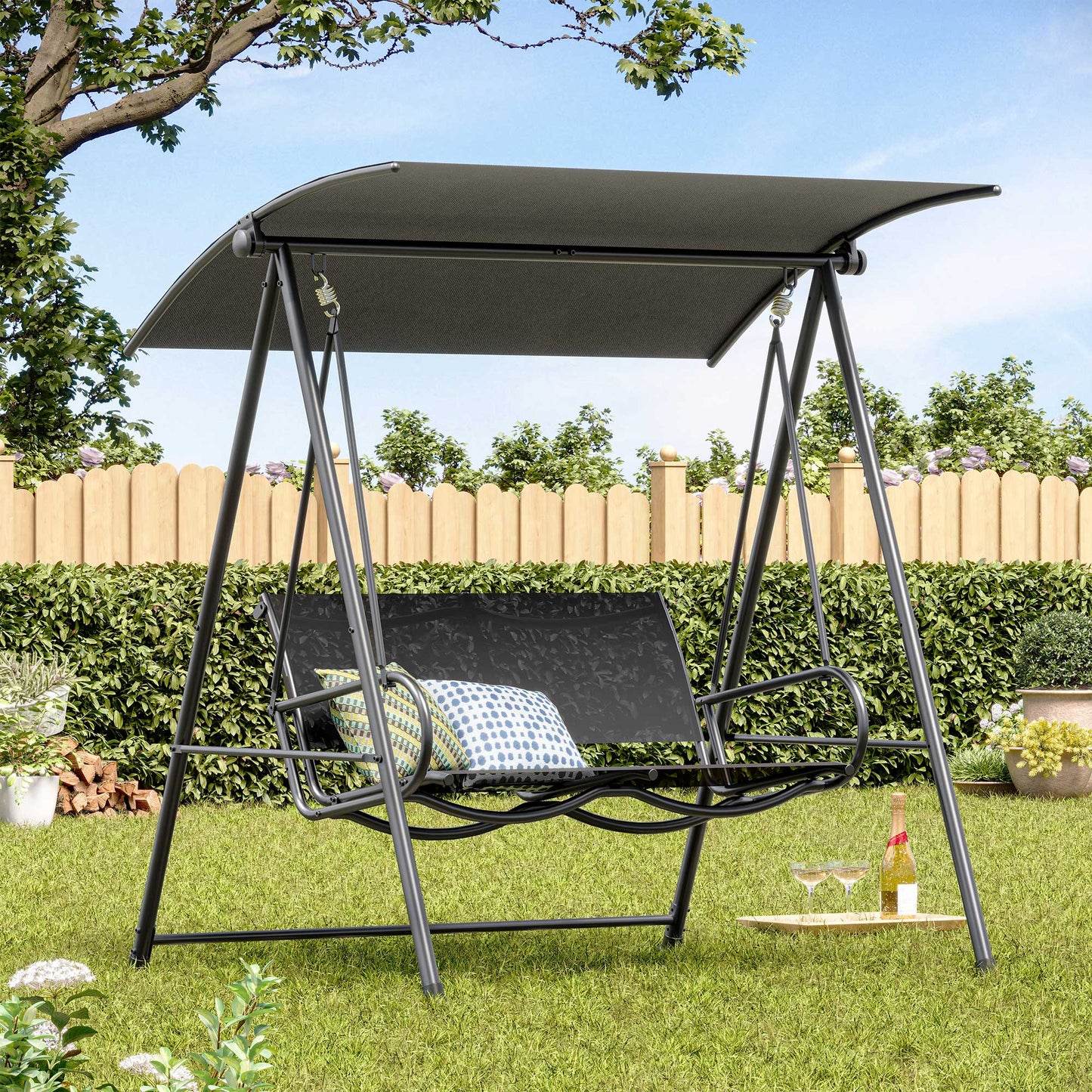 LAUSAINT HOME 3-Seat Patio Swing Chair with Adjustable Canopy