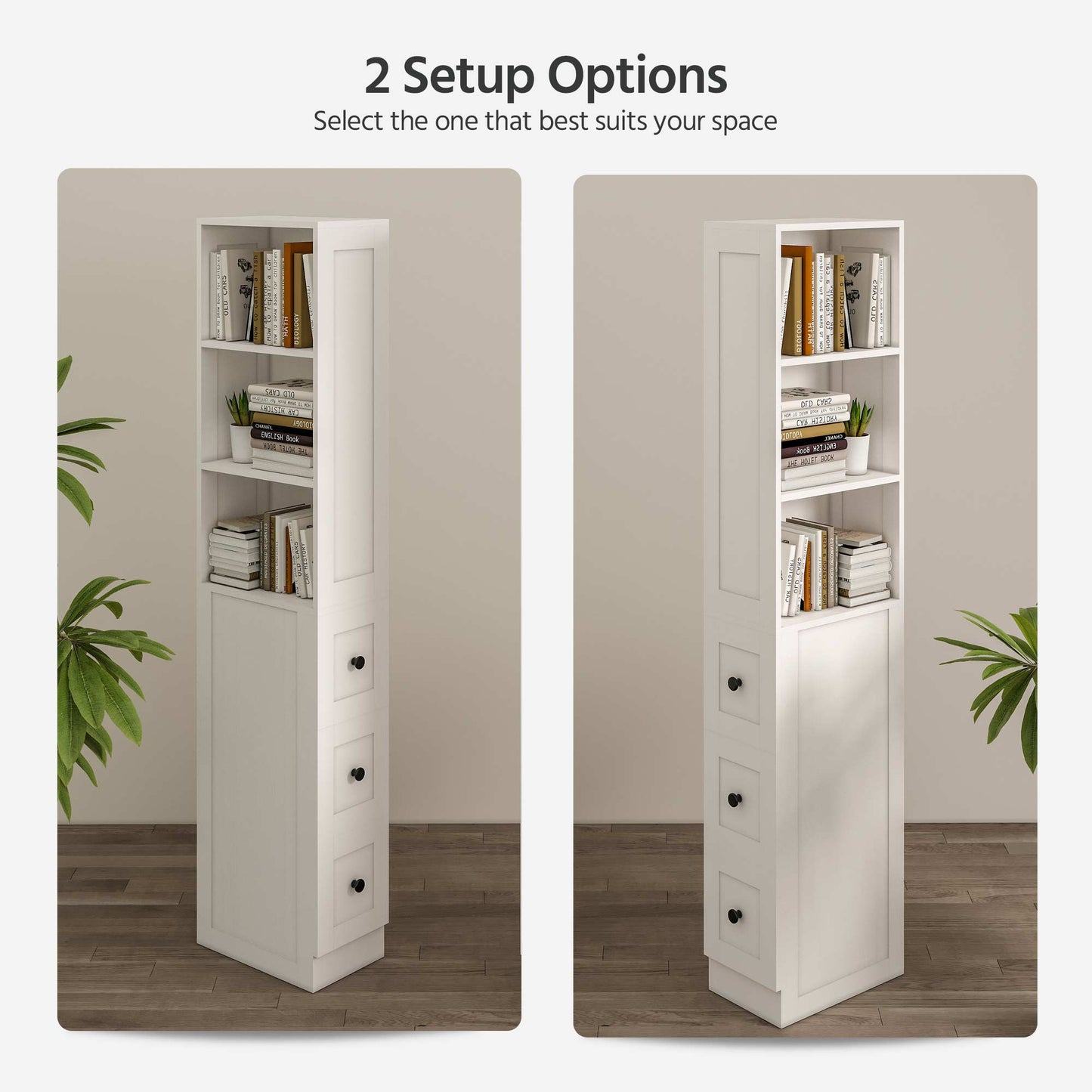 LAUSAINT HOME Bathroom Storage Cabinet Tall Thin White Cabinet with 3 Adjustable Shelves