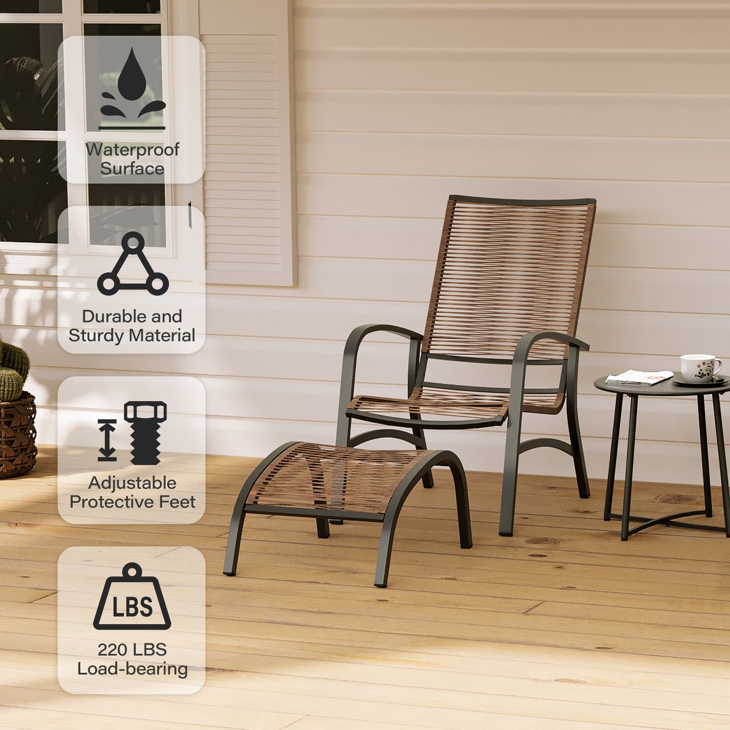LAUSAINT HOME 5 Piece PE Wicker Patio Conversation Set