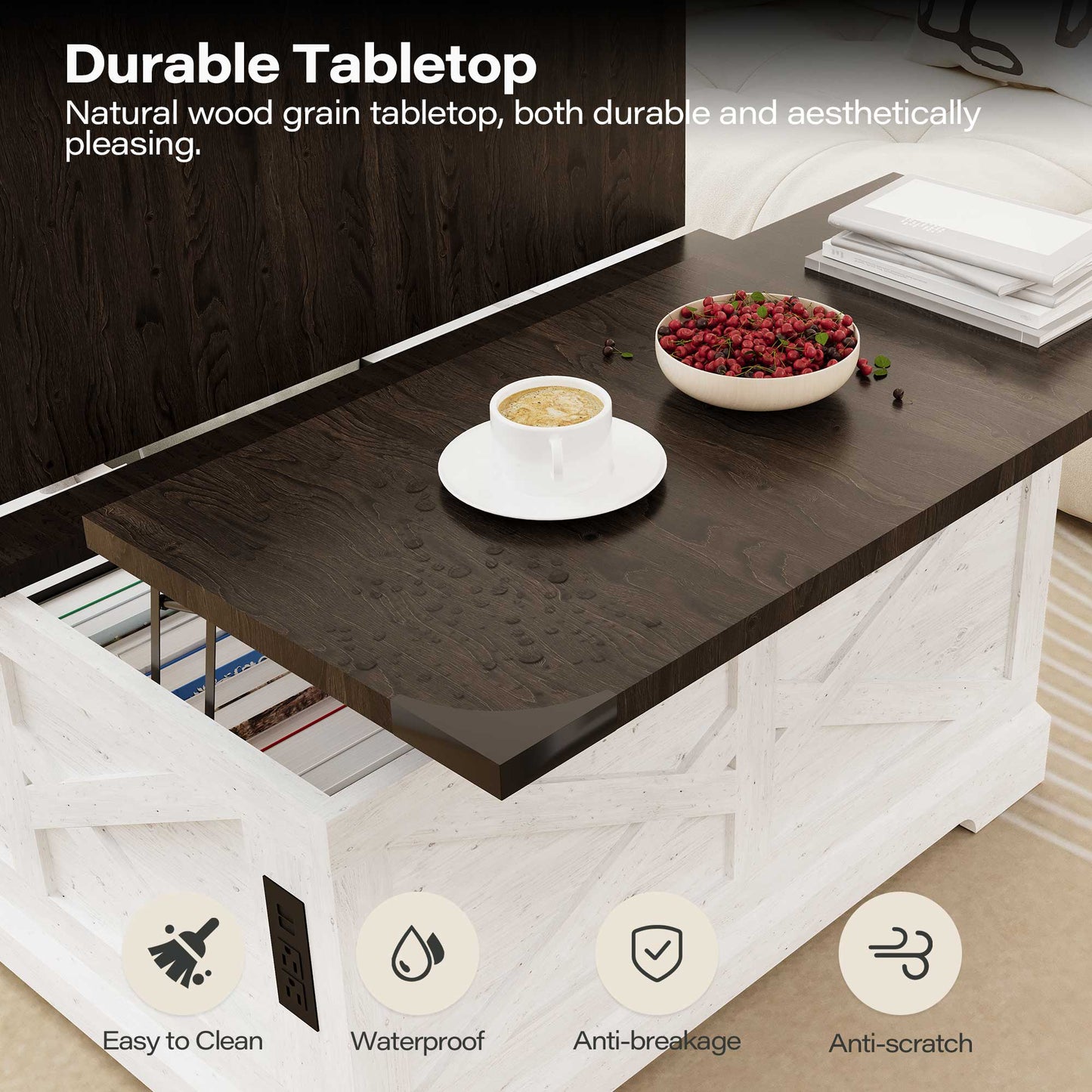 LAUSAINT HOME Farmhouse Lift Top Coffee Table
