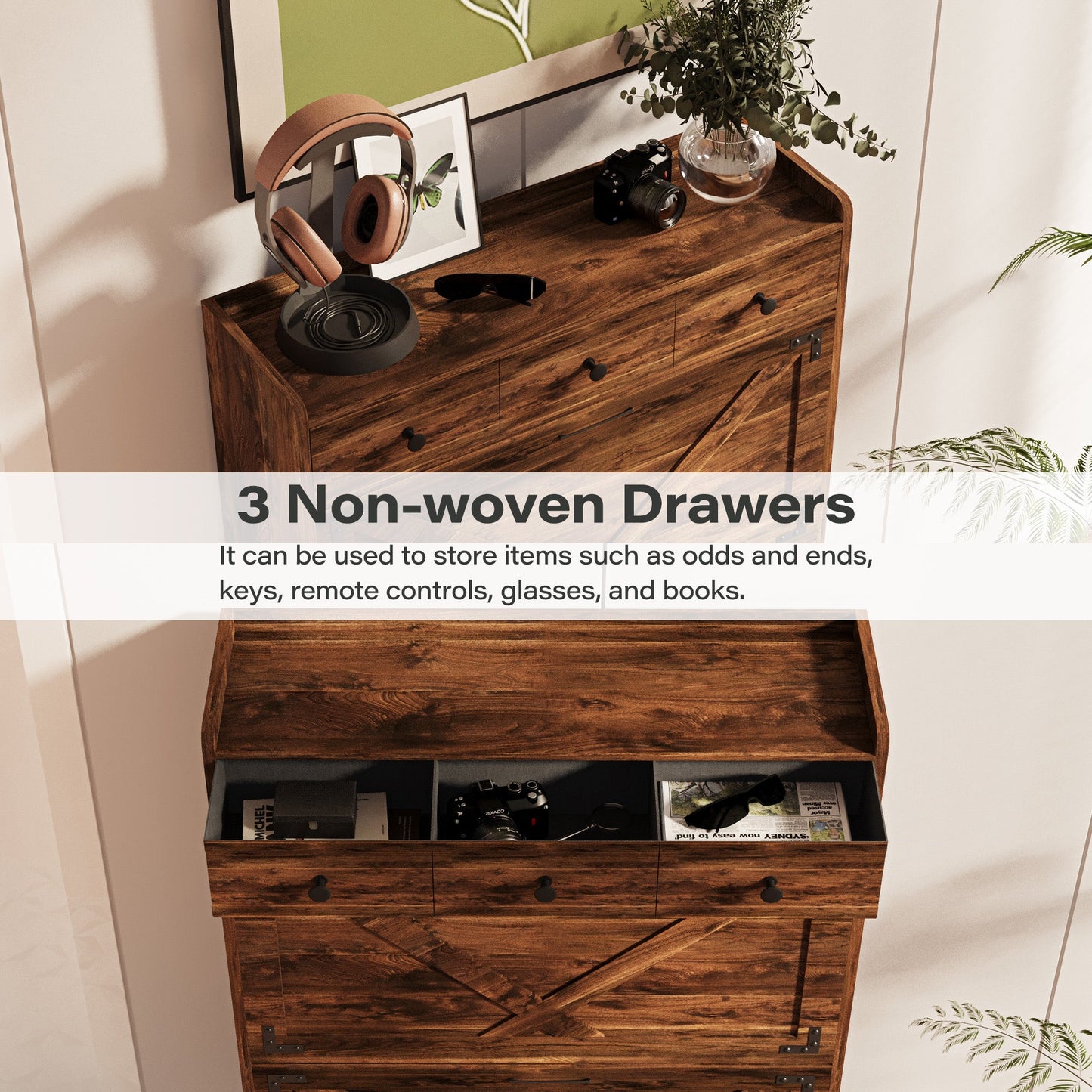 LAUSAINT HOME Shoe Storage Cabinet with 2 Flip Drawers & 3 Drawers
