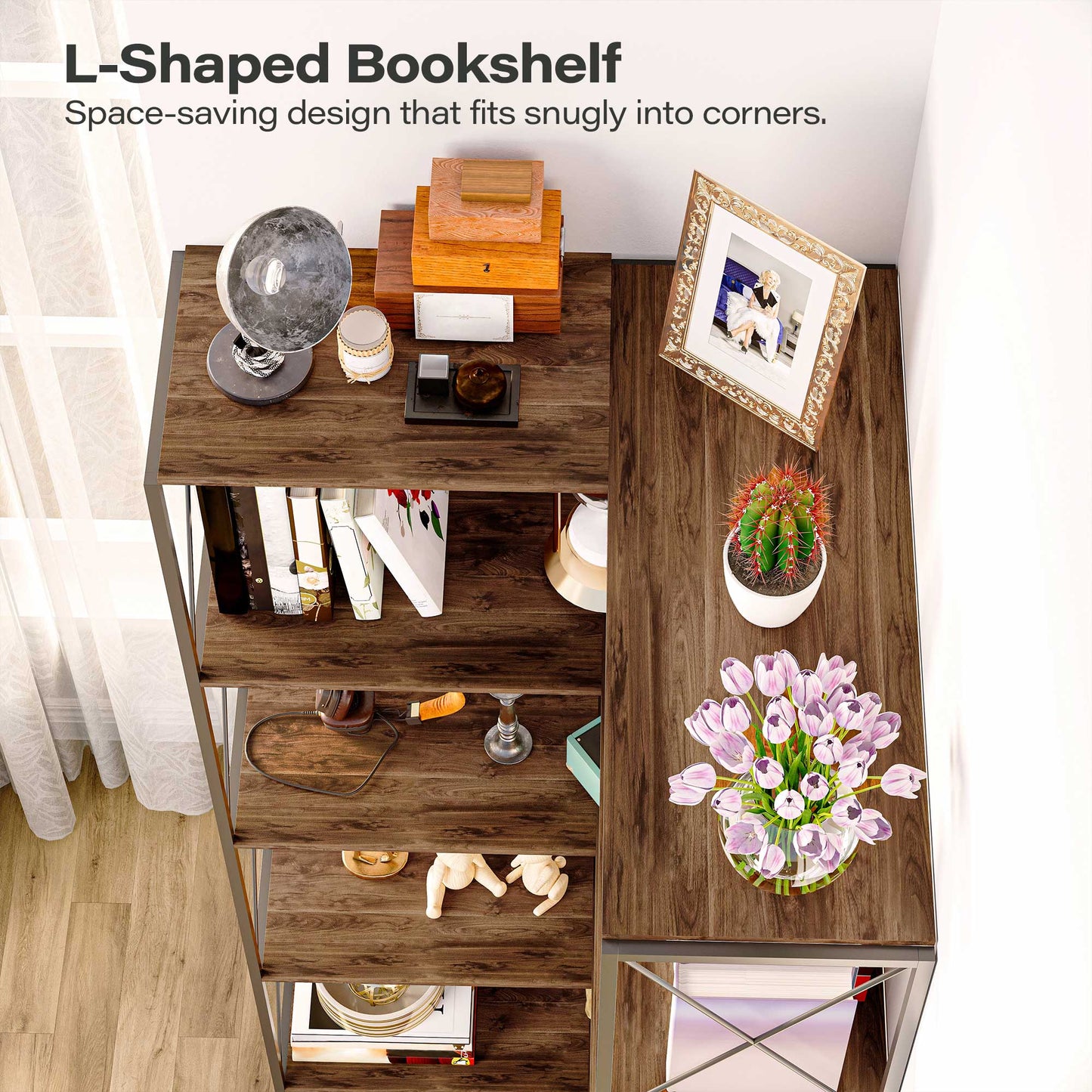 LAUSAINT HOME 5-Tier L-Shaped Corner Bookcase