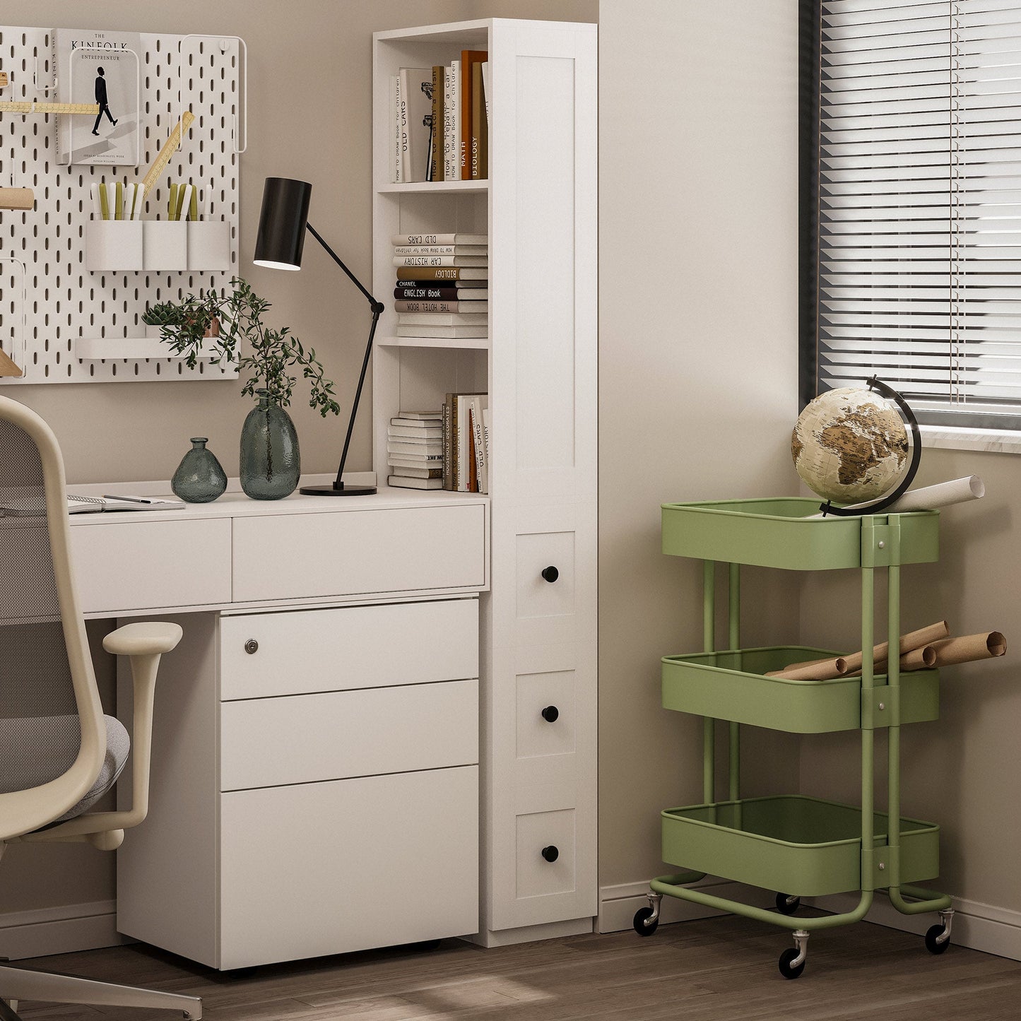 LAUSAINT HOME Bathroom Storage Cabinet Tall Thin White Cabinet with 3 Adjustable Shelves