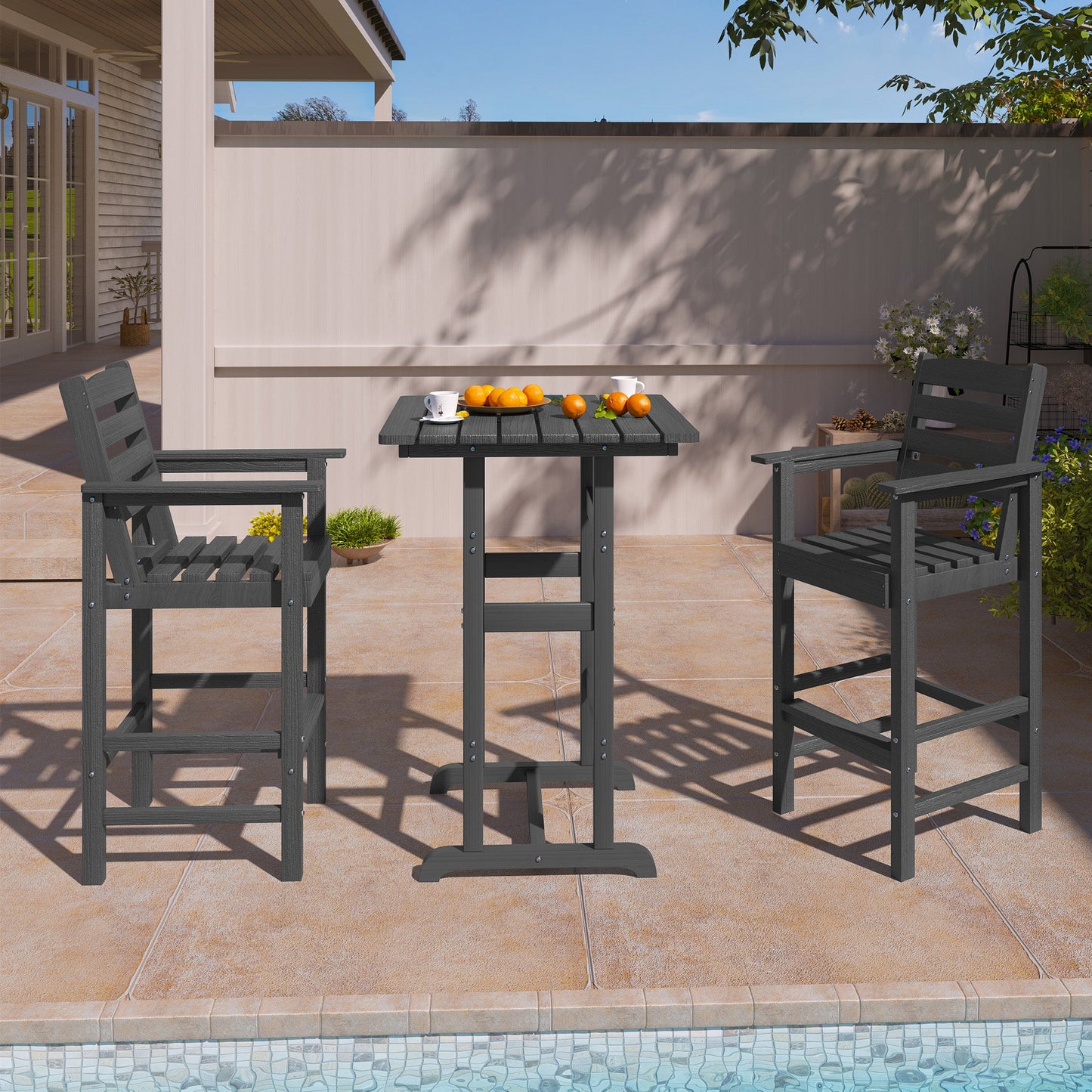 LAUSAINT HOME 3 Pieces Outdoor Balcony Oversize  Adirondack  HDPE Bar Set