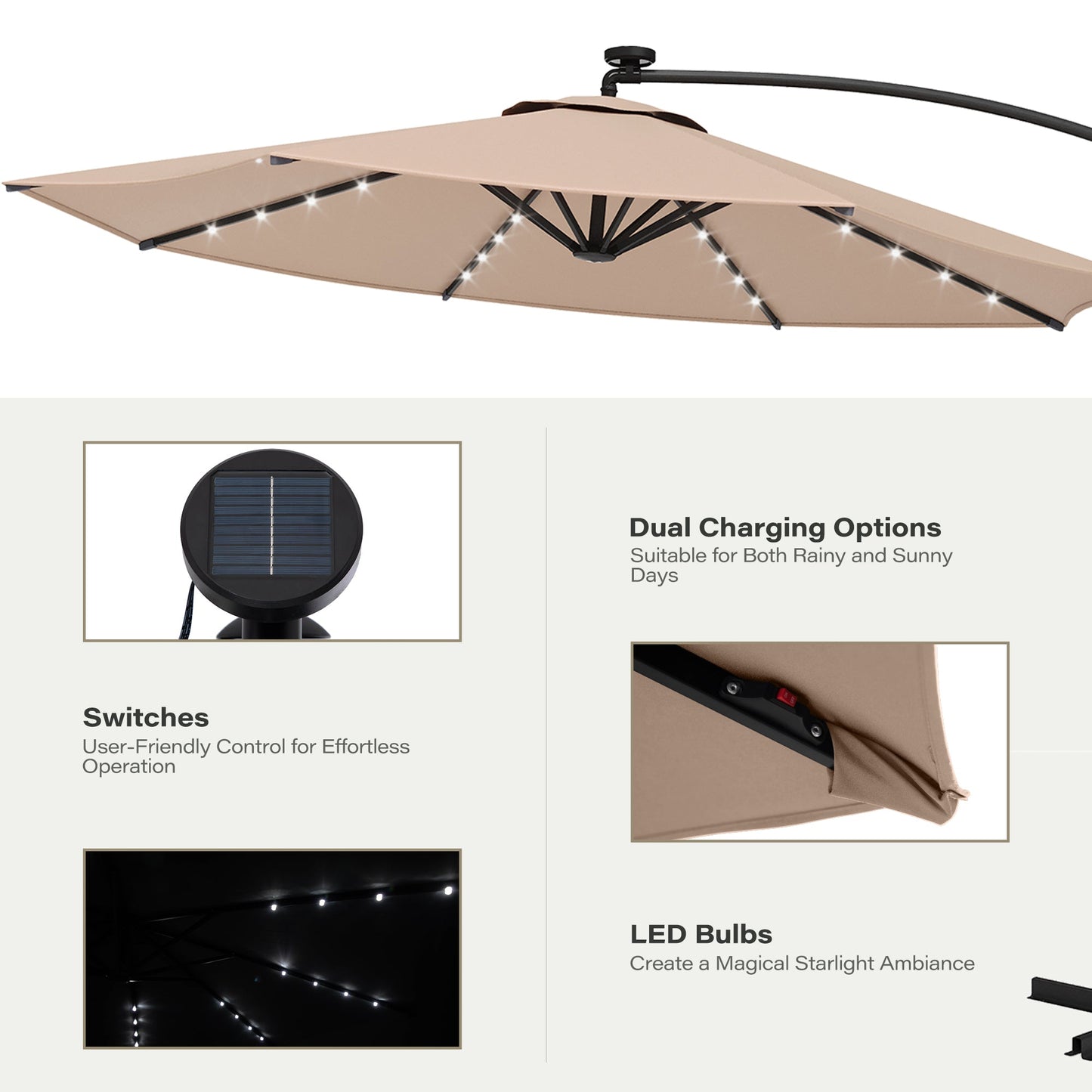 LAUSAINT HOME 10FT Round Cantilever Patio Umbrella