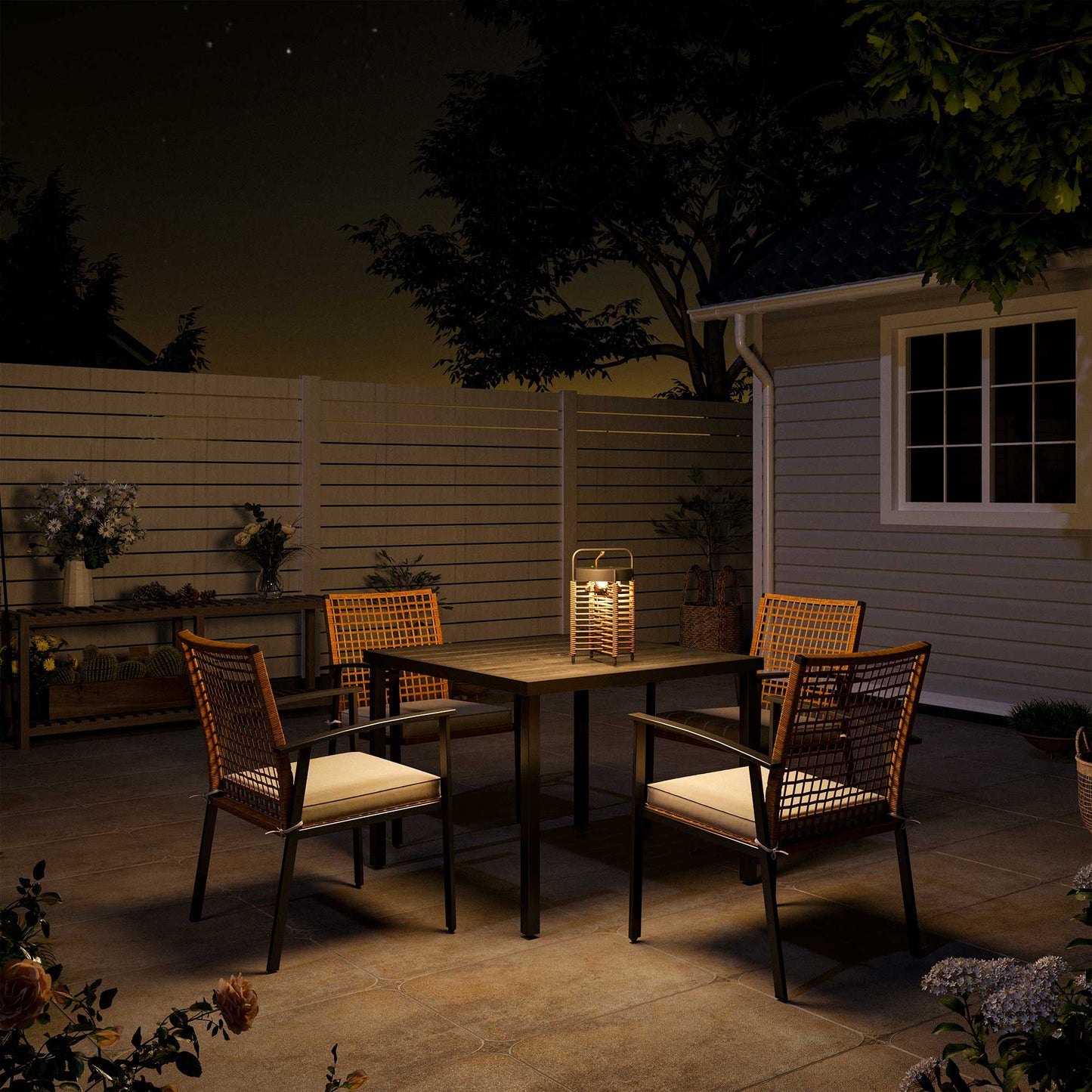 LAUSAINT HOME 5-piece Rattan Dining Set with Outdoor Solar Table Lamp