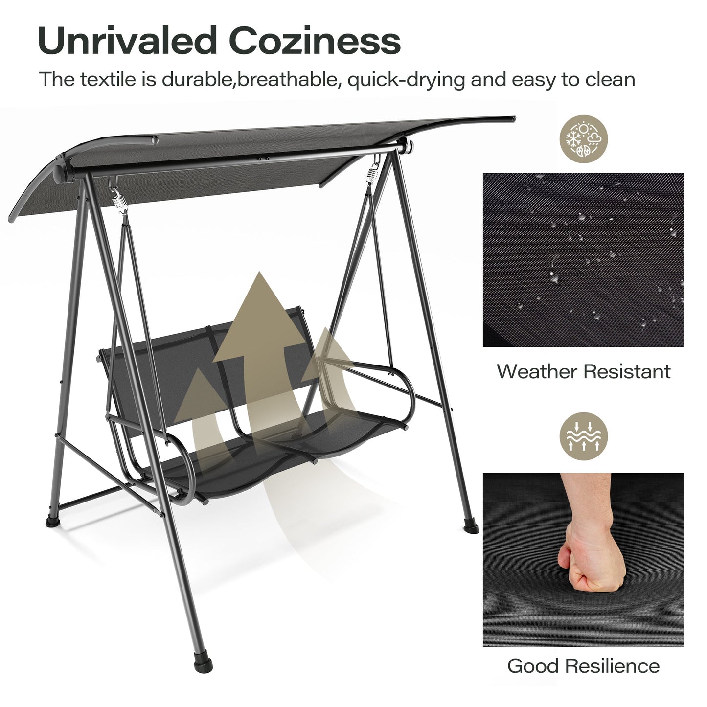 LAUSAINT HOME 3-Seat Patio Swing Chair with Adjustable Canopy