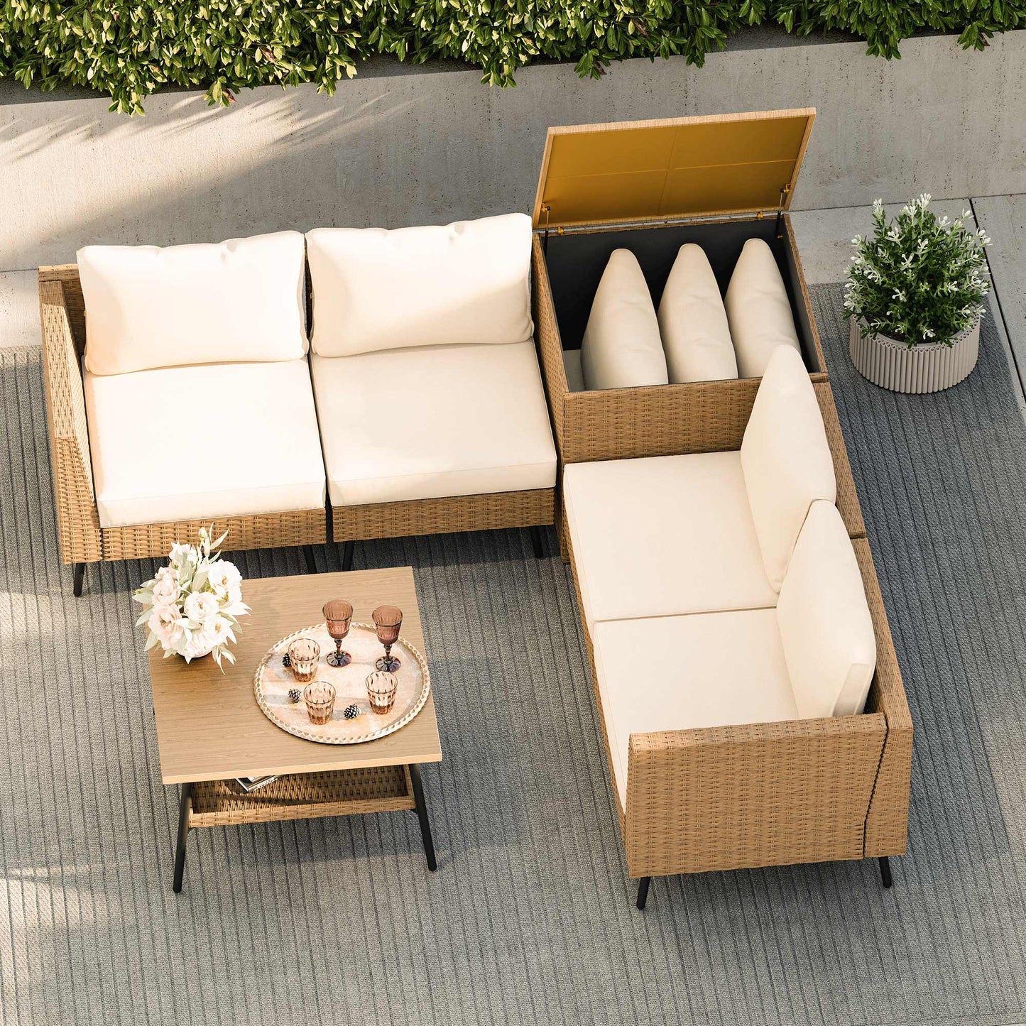 LAUSAINT HOME 6 Pieces Outdoor Rattan Patio Furniture Sets