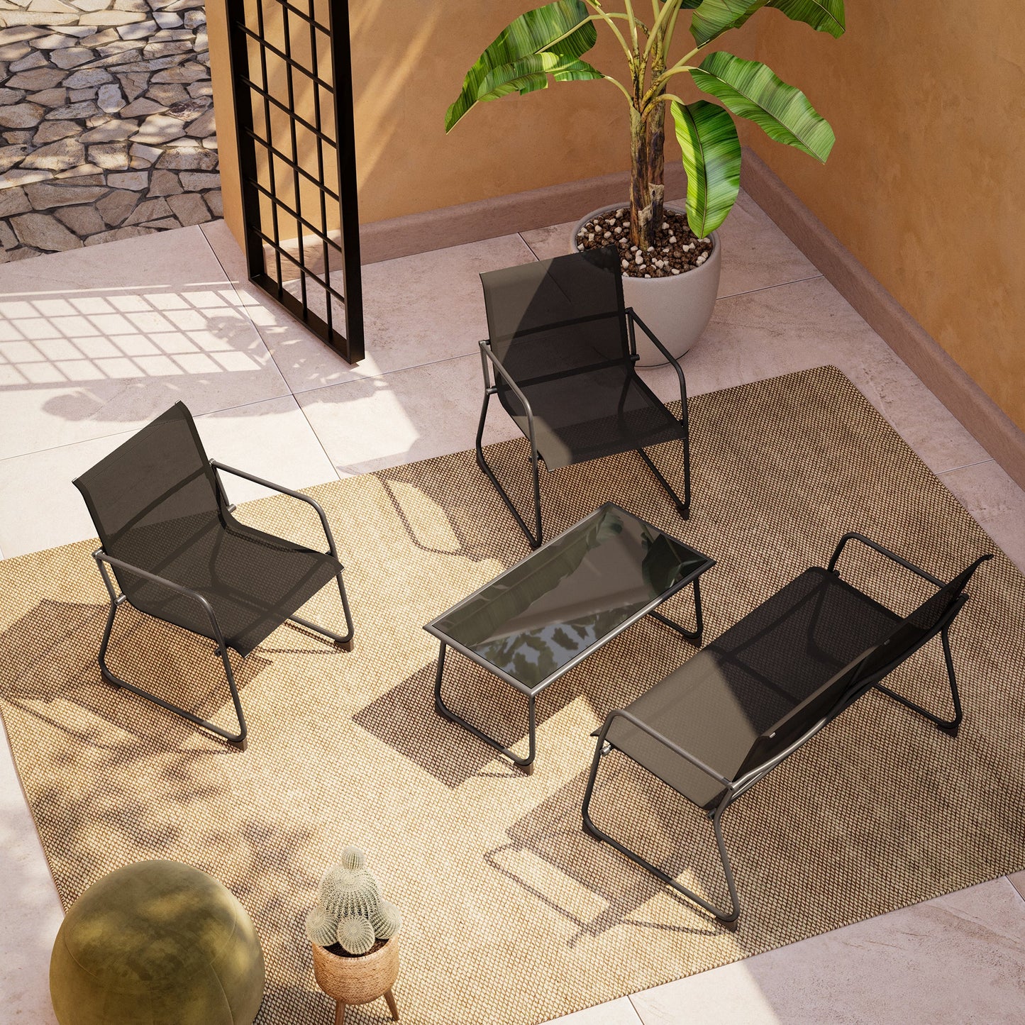 LAUSAINT HOME 4 Pieces Oversized Textilene  Conversation Set