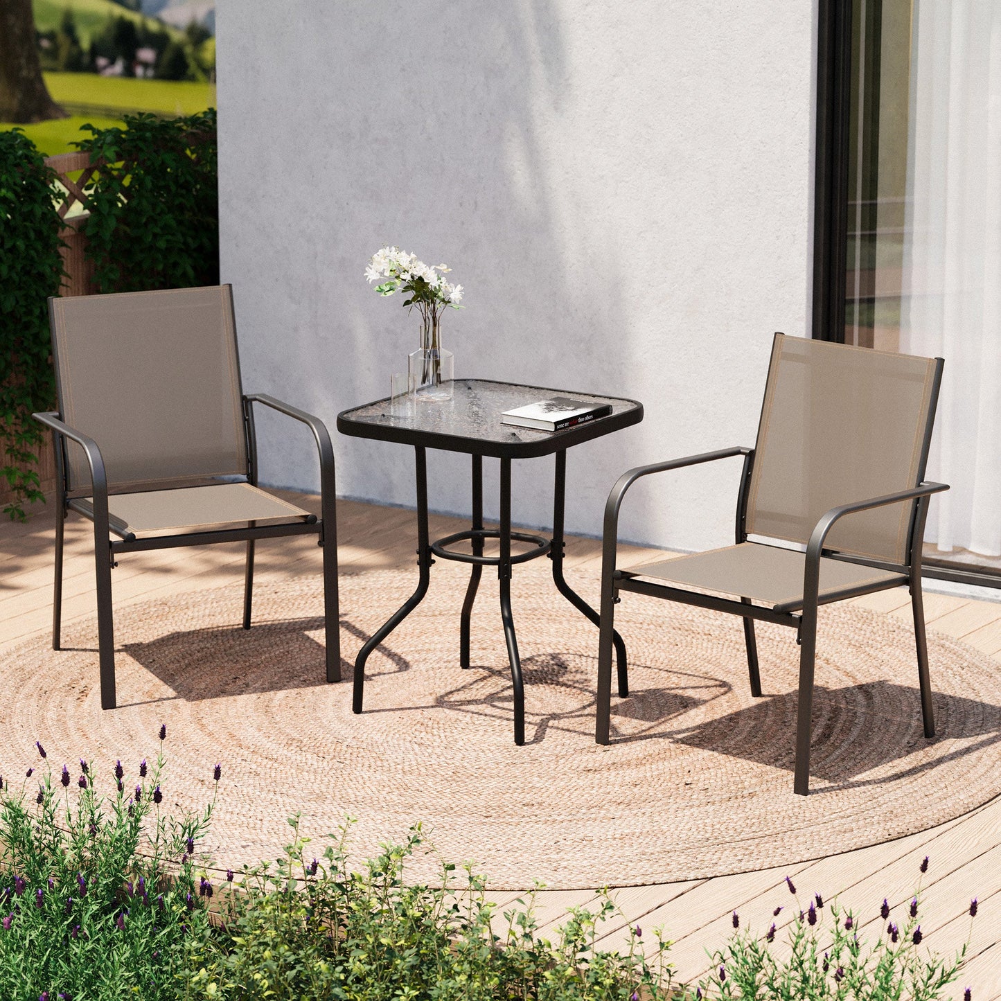 LAUSAINT HOME 3-Piece Outdoor Textilene Fabric Bar Set with Patio Table and Chairs