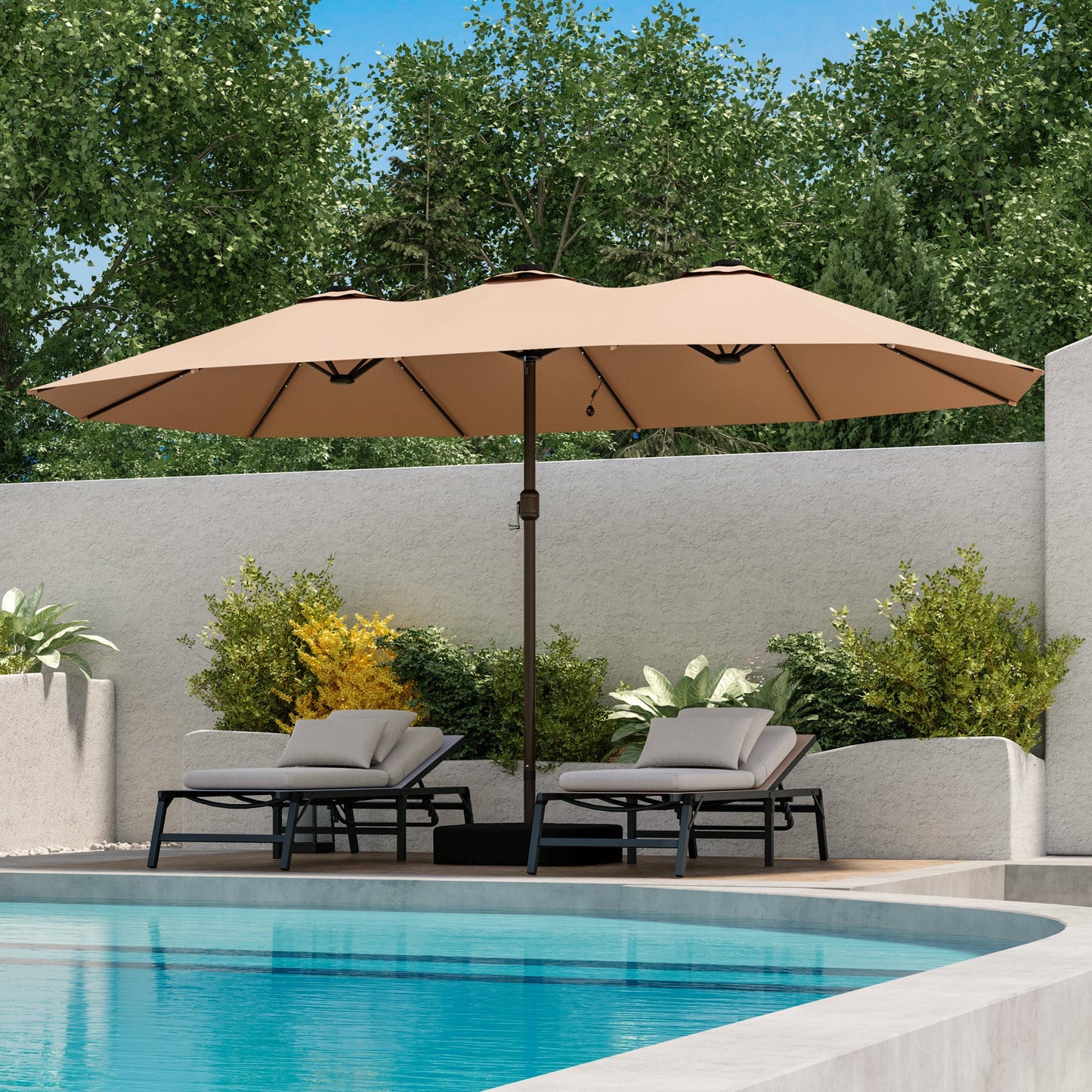 LAUSAINT HOME 15ft Large Double-Sided Rectangle Outdoor Umbrella with Base