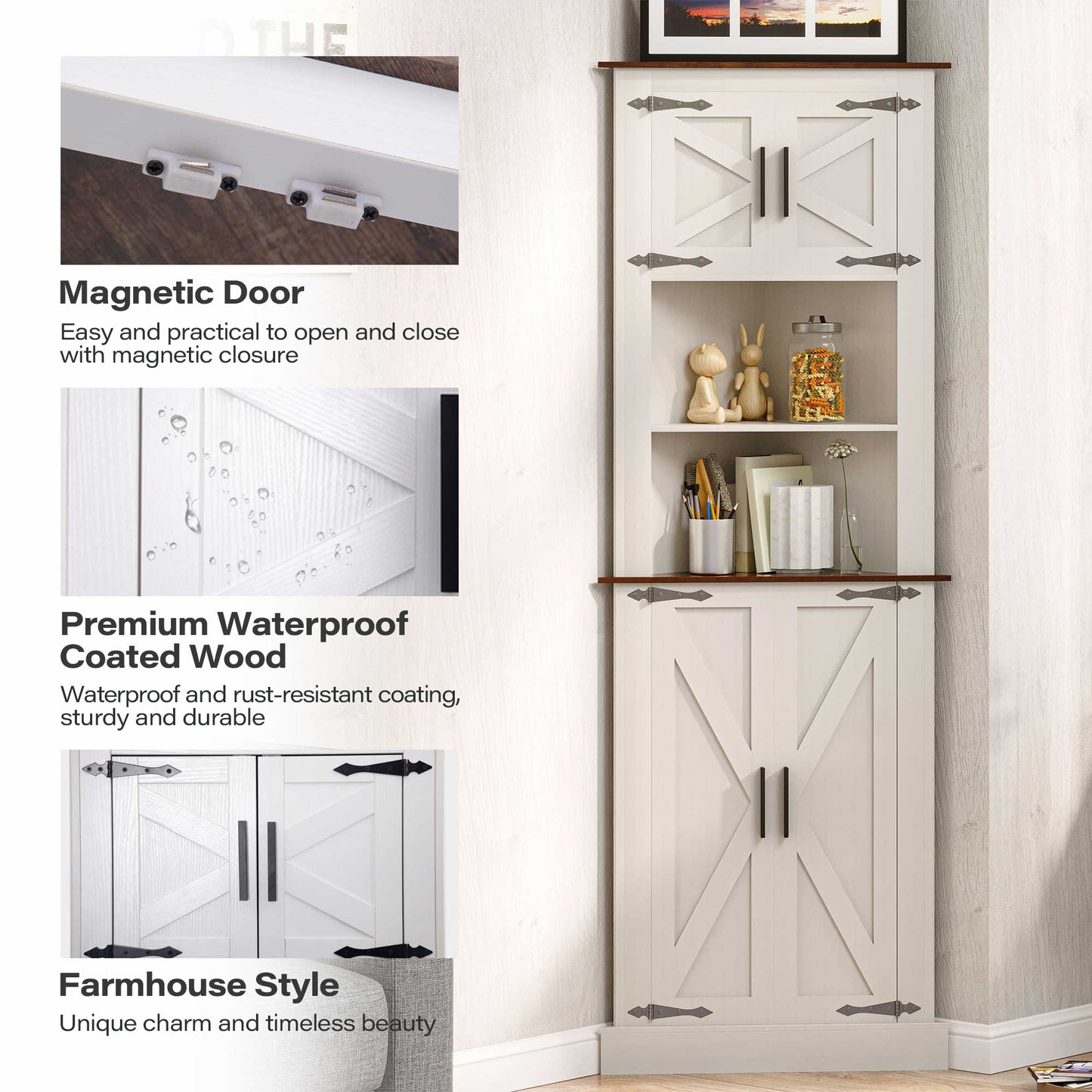 LAUSAINT HOME Indoor 67.7'' Tall Corner Storage Cabinet with Adjustable Shelves