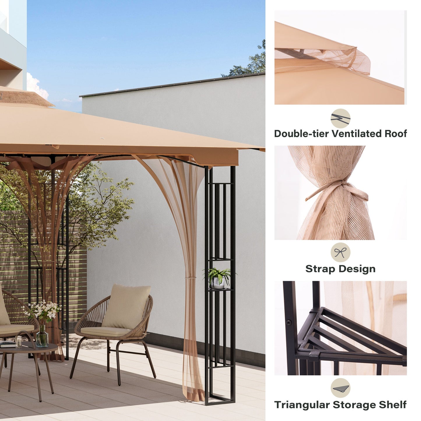 LAUSAINT HOME 11' x 13' Outdoor Double Vented Roof Patio Gazebo