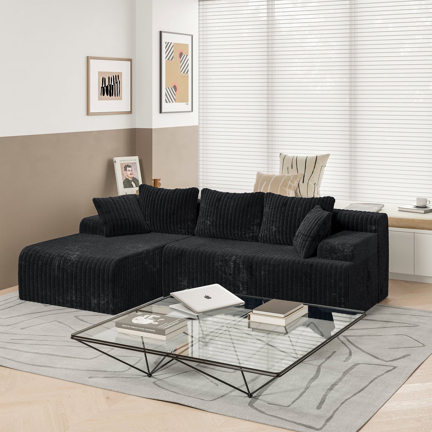 LAUSAINT HOME 96" Modular Cloud Couch Sectional, L-Shaped Boneless Sofa