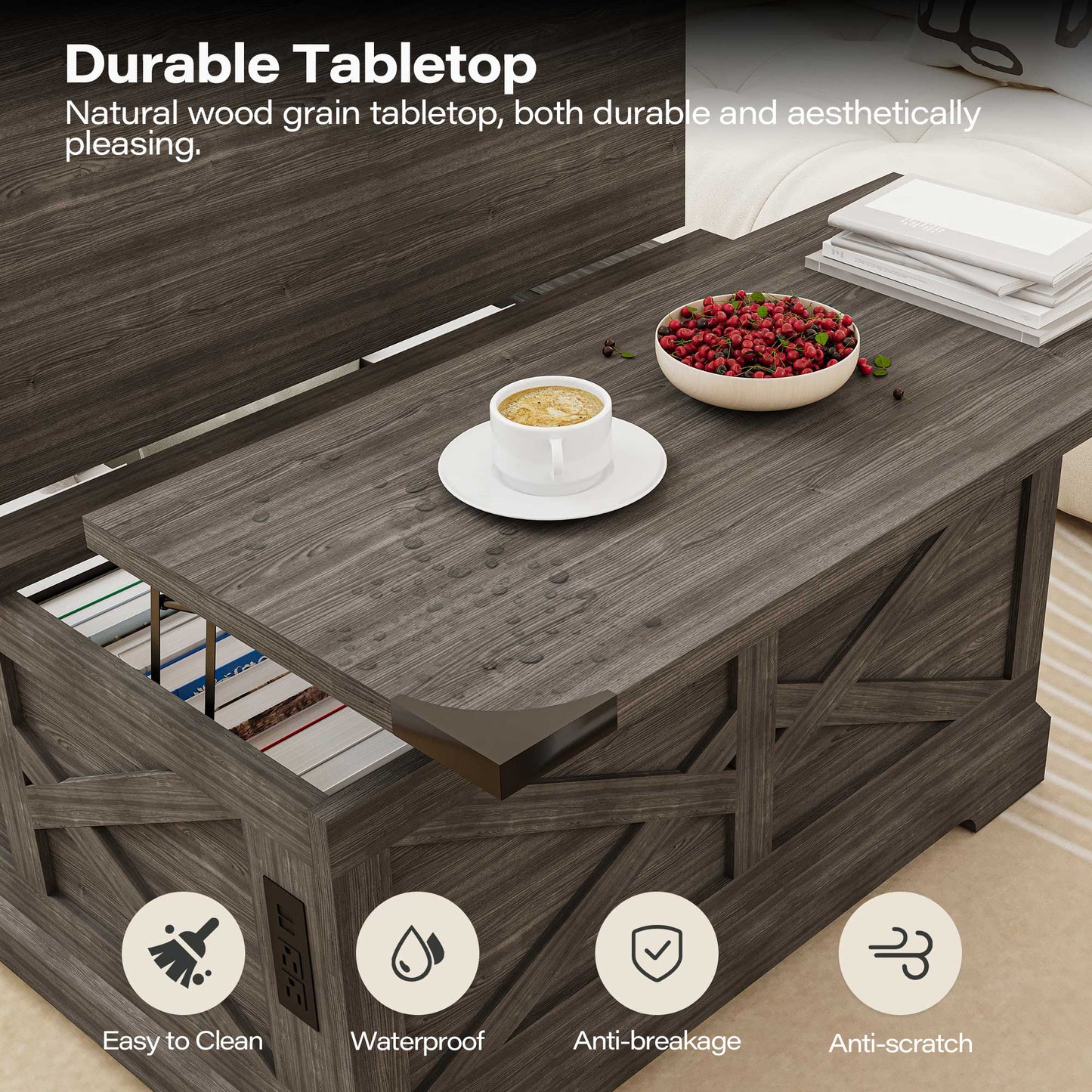 LAUSAINT HOME Farmhouse Lift Top Coffee Table