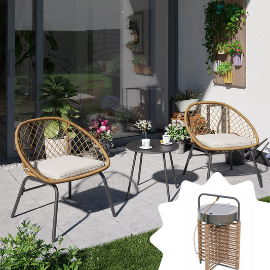 LAUSAINT HOME 3-piece Wicker Bistro Set with Outdoor Solar Table Lamp
