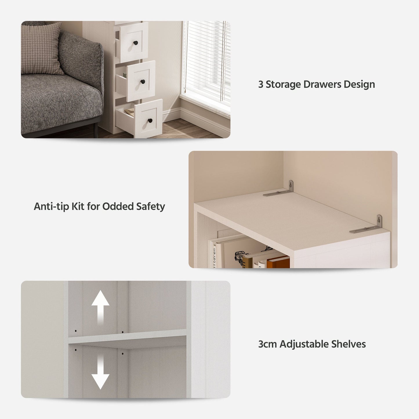 LAUSAINT HOME Bathroom Storage Cabinet Tall Thin White Cabinet with 3 Adjustable Shelves