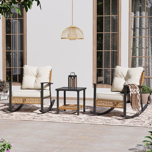 LAUSAINT HOME 3 Pieces Rocking Bistro Set with Outdoor Solar Table Lamp