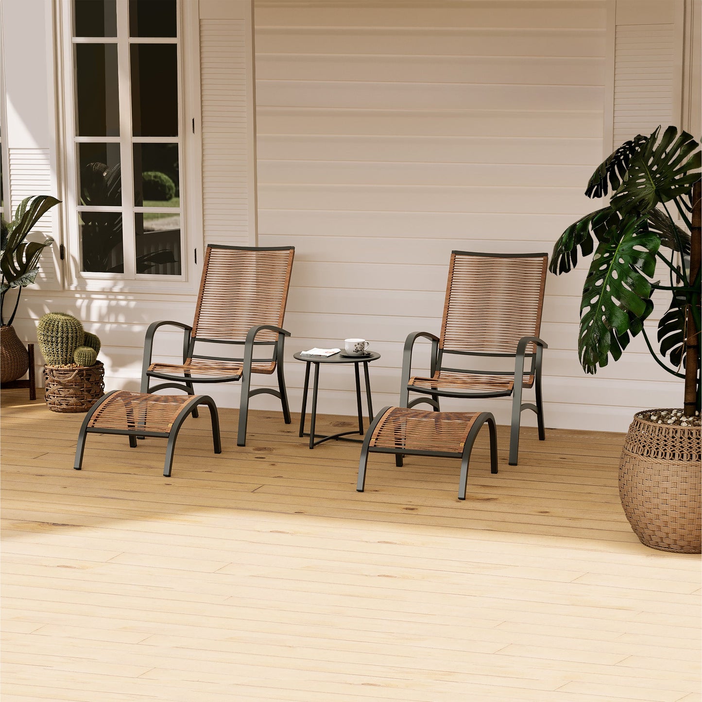 LAUSAINT HOME 5 Piece PE Wicker Patio Conversation Set
