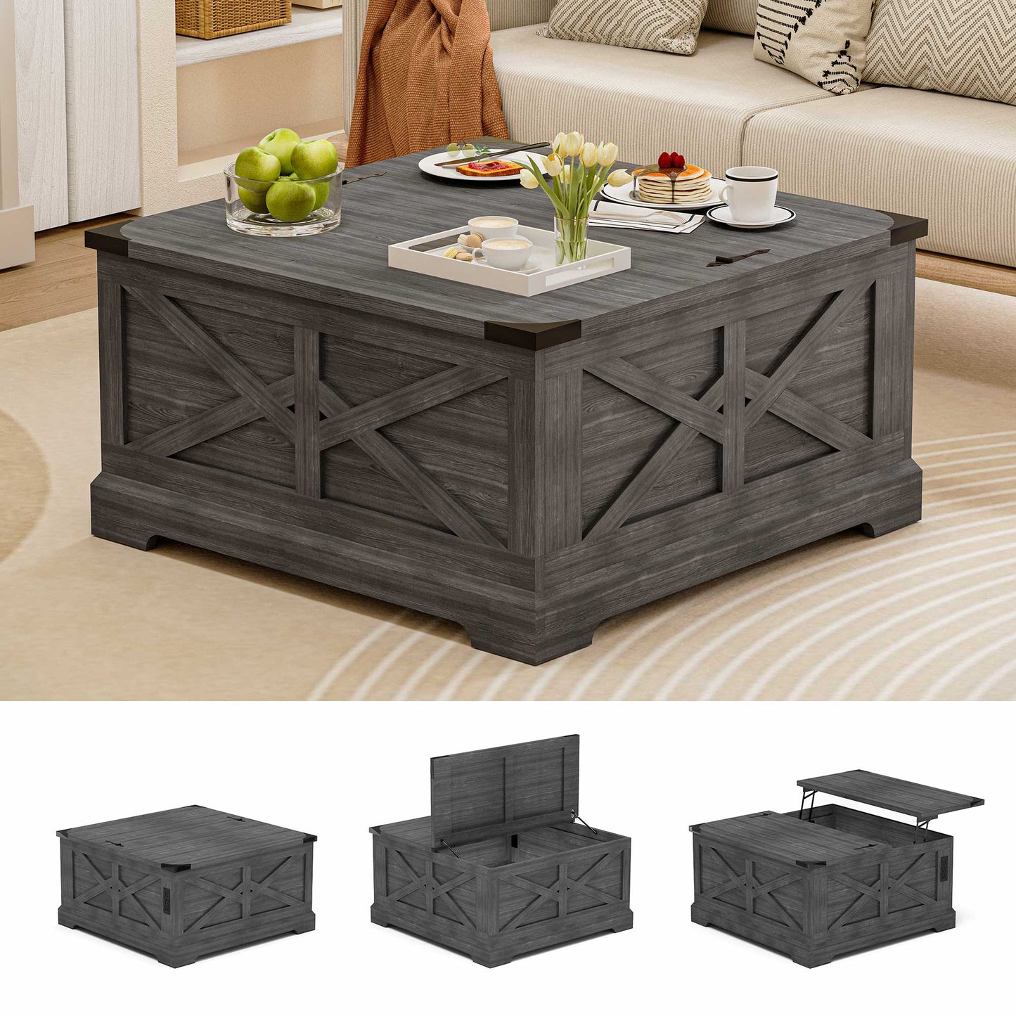 LAUSAINT HOME Farmhouse Lift Top Coffee Table