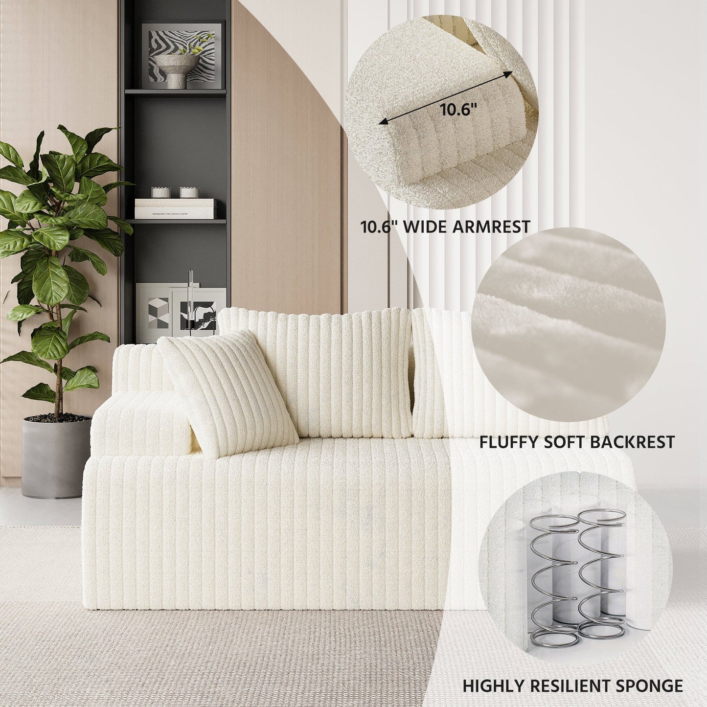 LAUSAINT HOME 96" Modular Cloud Couch Sectional, L-Shaped Boneless Sofa
