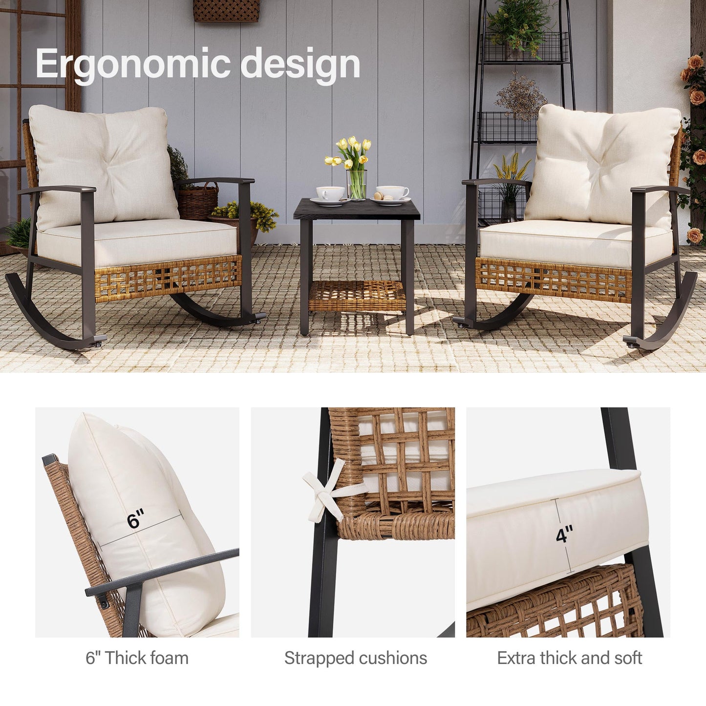 LAUSAINT HOME Modern 3-Piece Rocking Chair Set with Floor Lamp