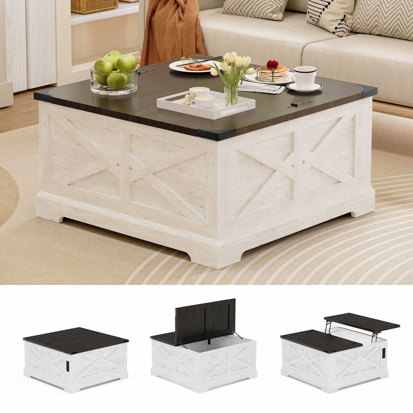 LAUSAINT HOME Farmhouse Lift Top Coffee Table