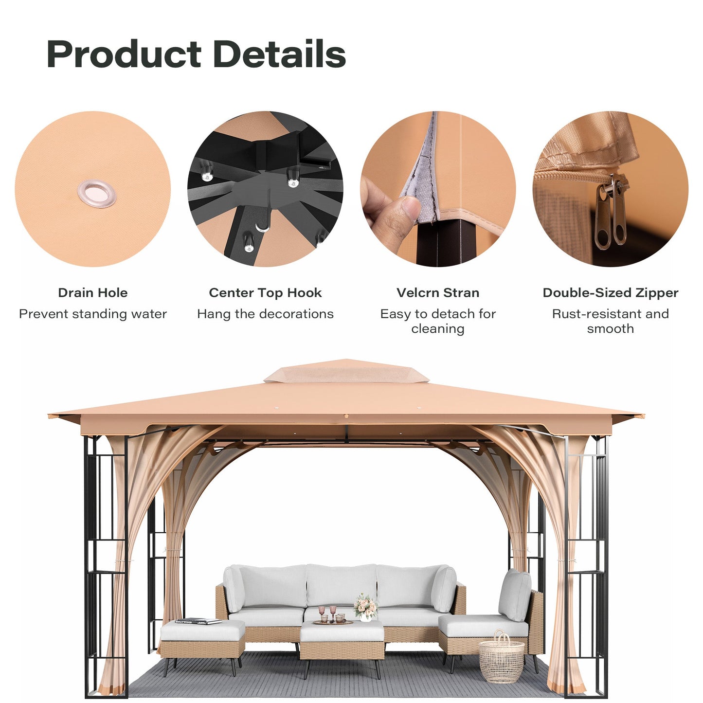 LAUSAINT HOME 11' x 13' Outdoor Double Vented Roof Patio Gazebo