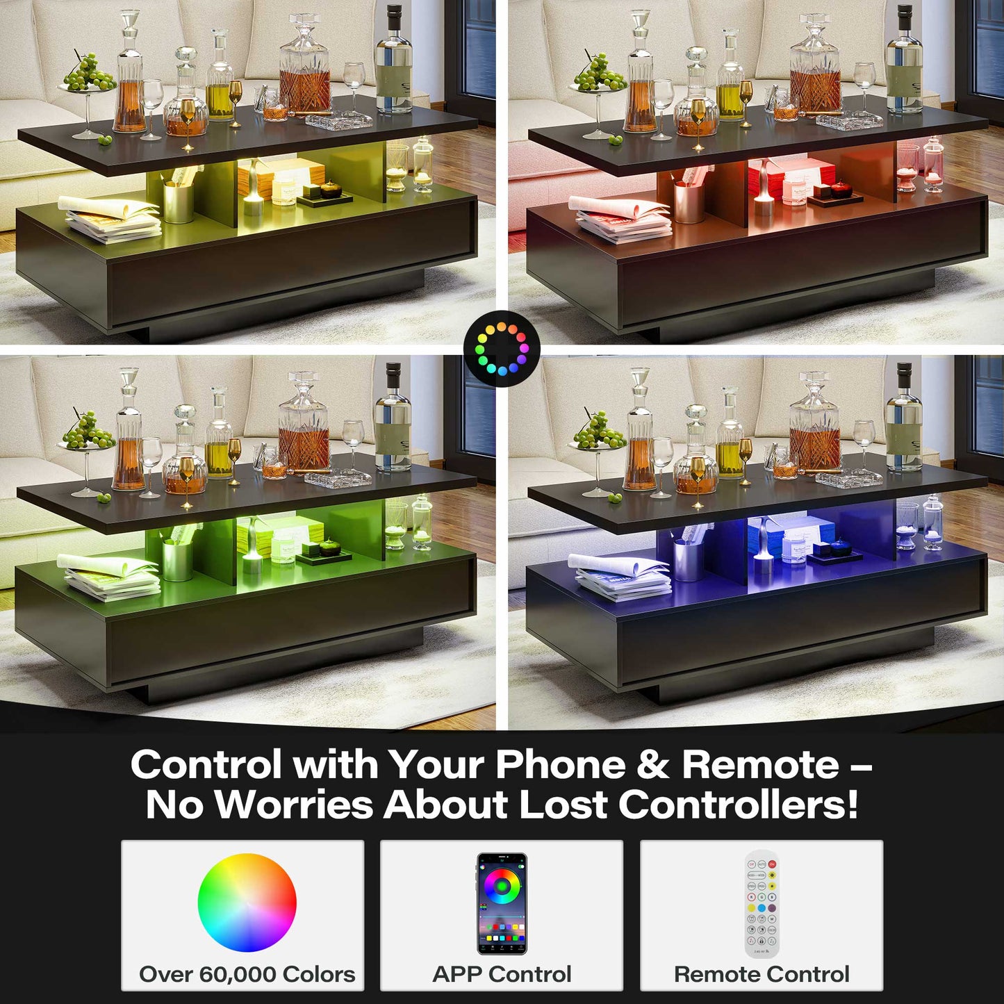 LAUSAINT HOME Indoor Modern LED Coffee Table with Remote & App Control