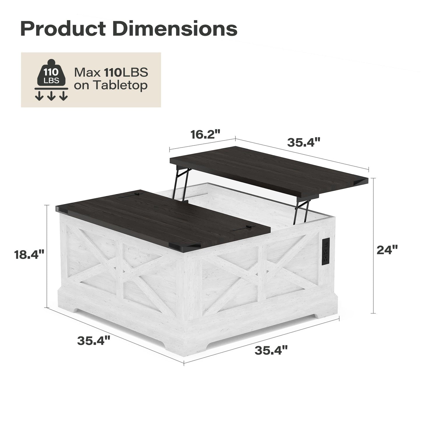 LAUSAINT HOME Farmhouse Lift Top Coffee Table