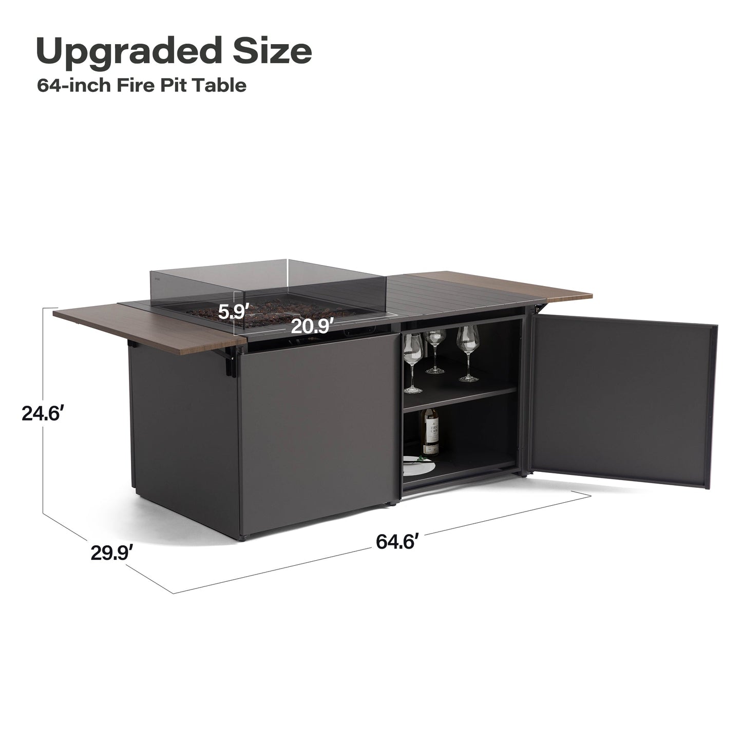 LAUSAINT HOME 64" Gas Fire Pit Table with expandable Tabletop, 55,000 BTU