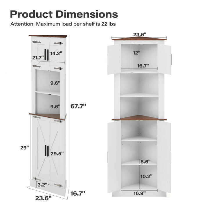 LAUSAINT HOME Indoor 67.7'' Tall Corner Storage Cabinet with Adjustable Shelves