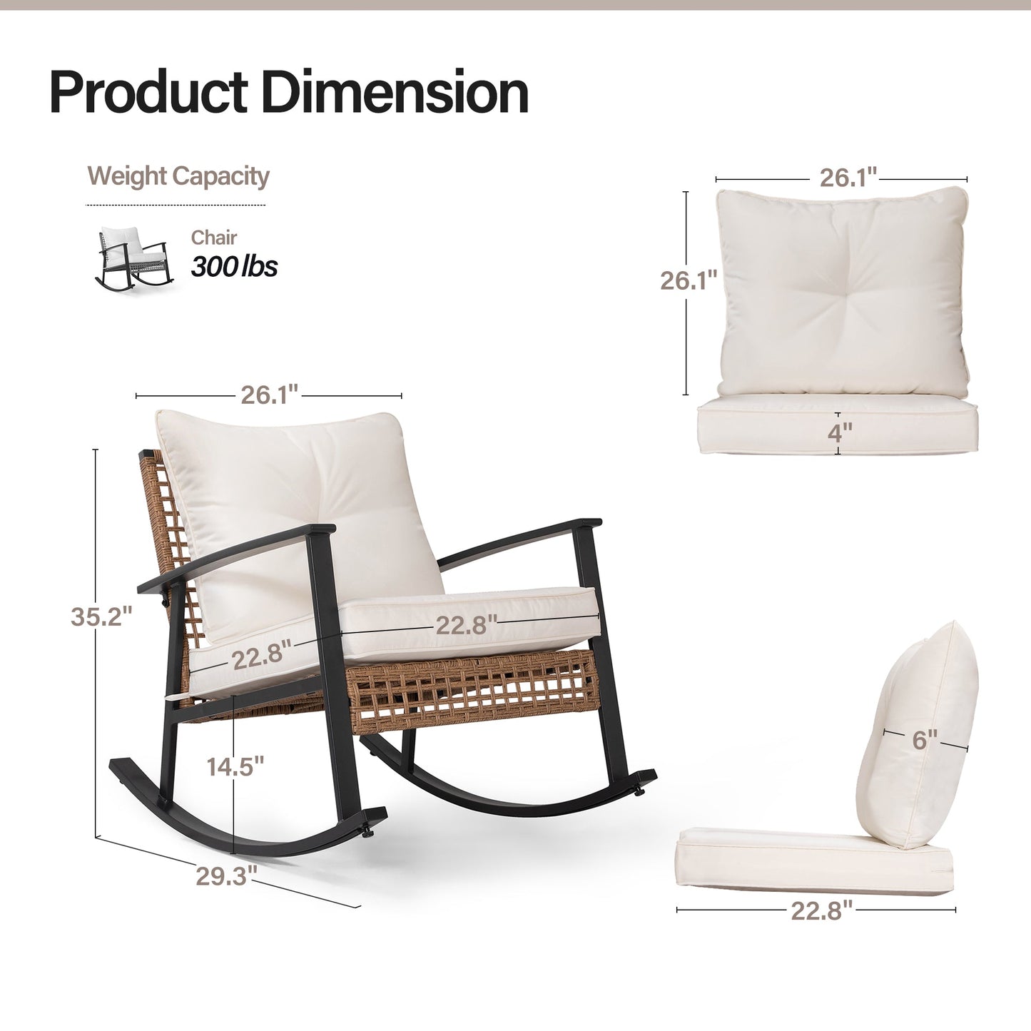 LAUSAINT HOME Wicker Outdoor Rocking Chair（2-piece/ 1-piece）