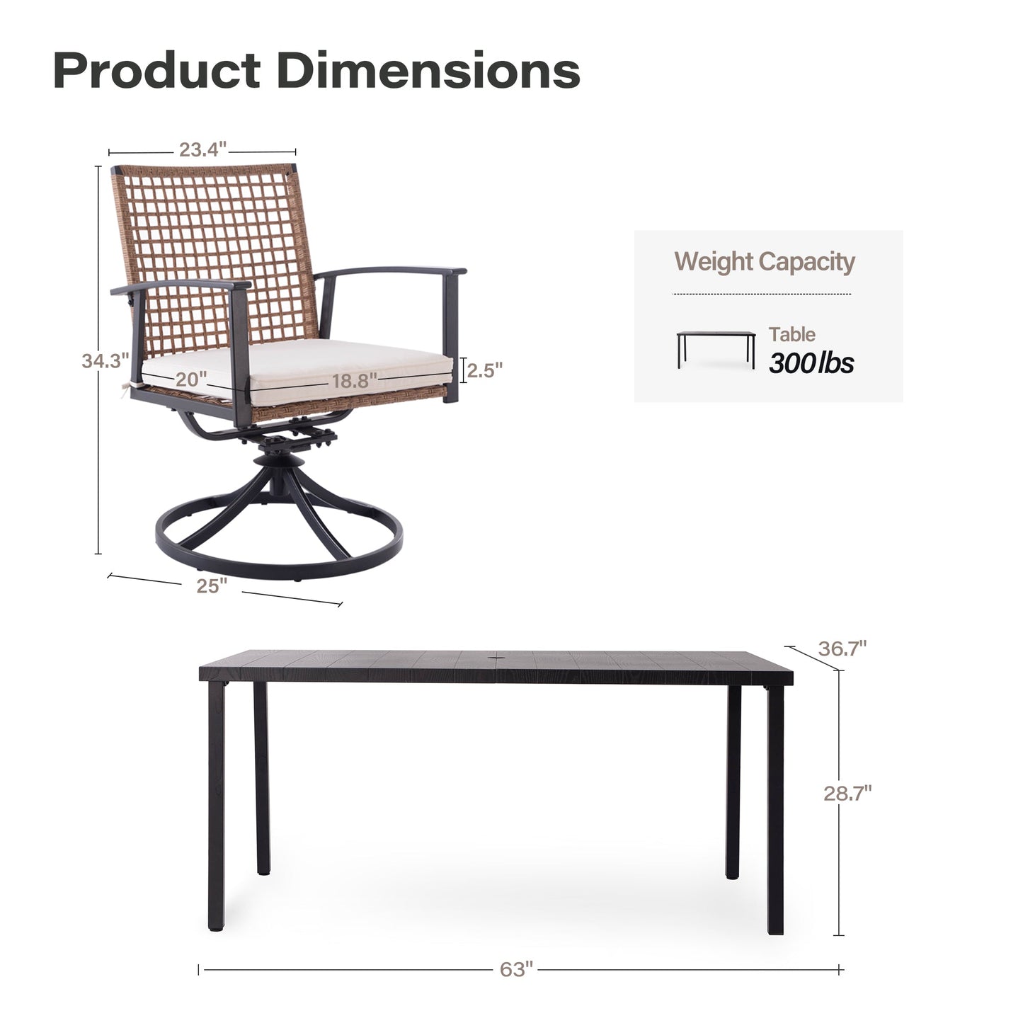 LAUSAINT HOME Outdoor Dining Set with Swivel Chairs