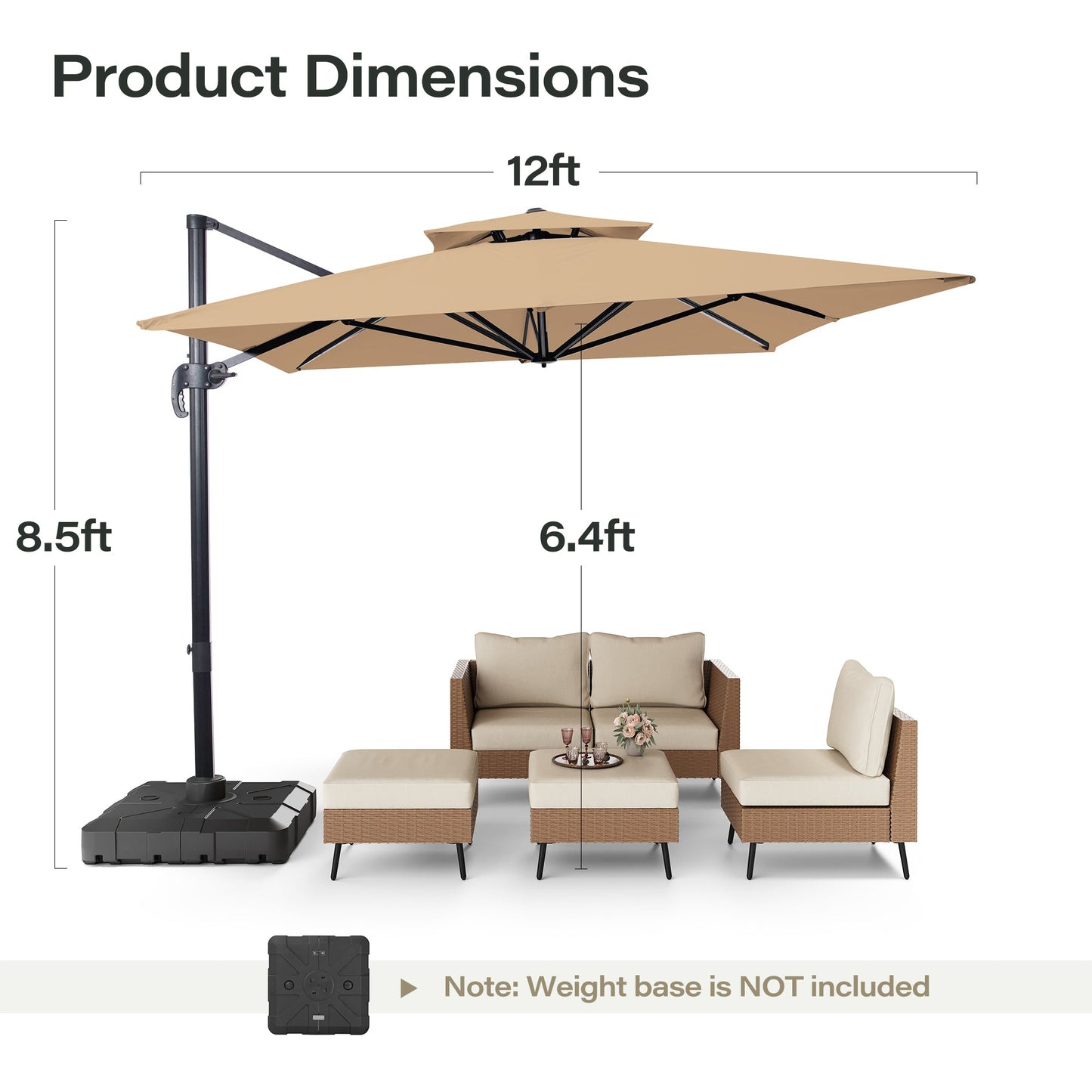 LAUSAINT HOME 9x12FT Rectangular Large Cantilever Umbrella