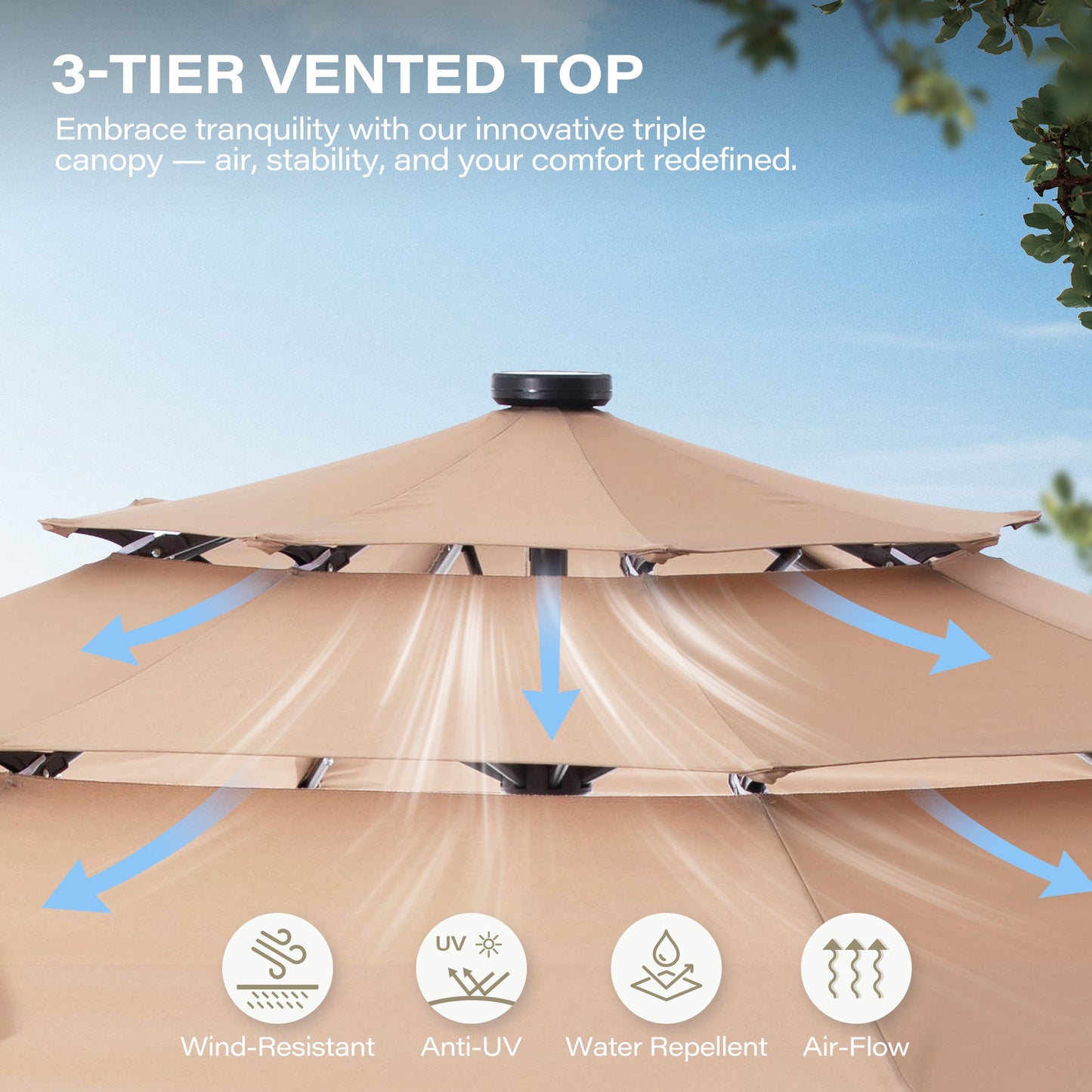 LAUSAINT HOME 10ft 3 Tier Patio Umbrella with Solar Lights
