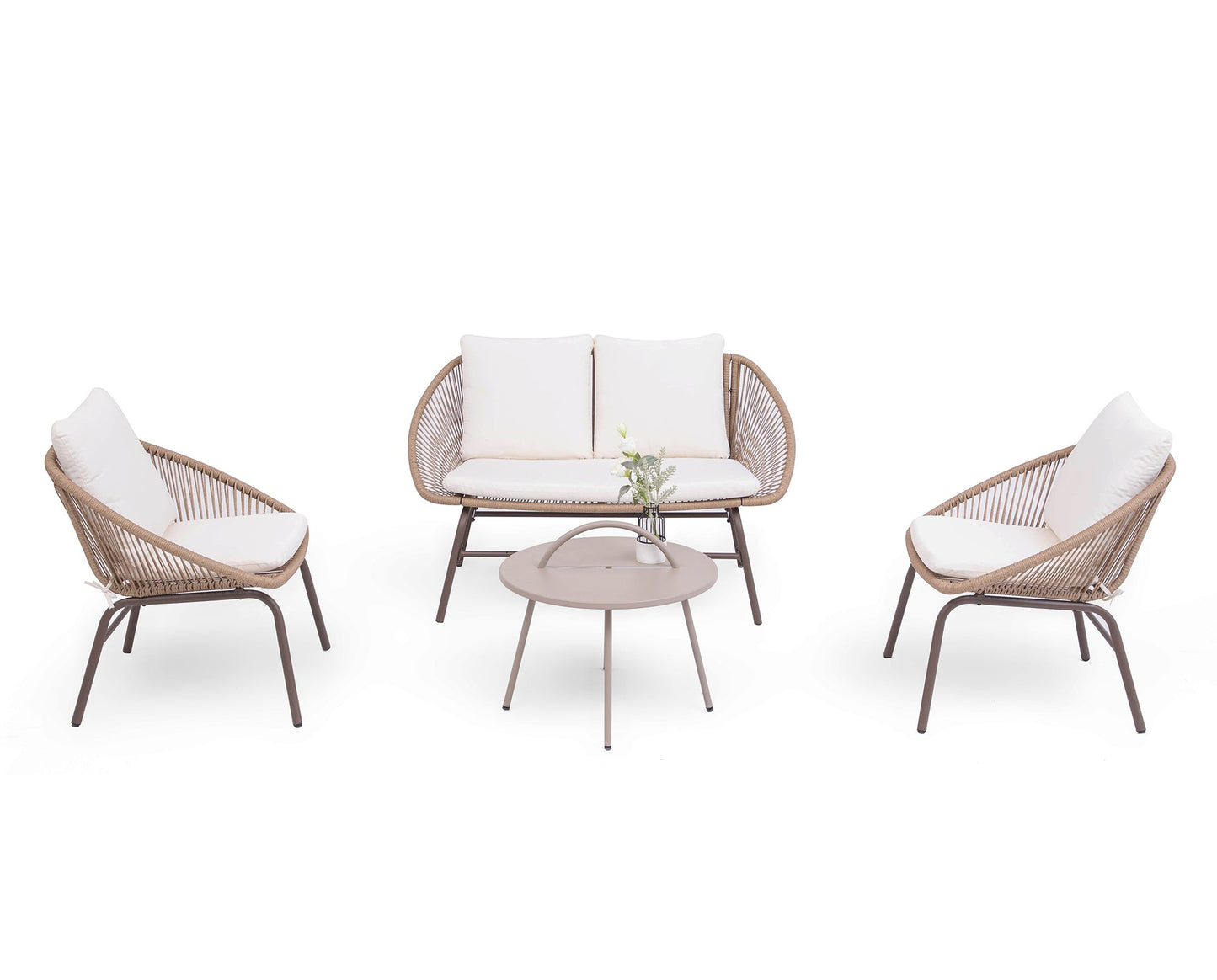 LAUSAINT HOME 4-Piece Bohemian Patio Conversation Set, Rope Woven Furniture