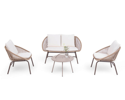 LAUSAINT HOME 4-Piece Bohemian Patio Conversation Set, Rope Woven Furniture