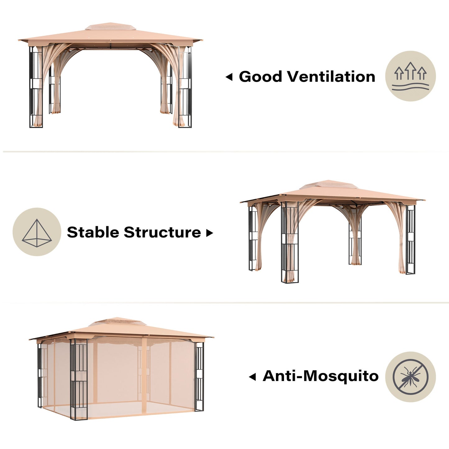 LAUSAINT HOME 11' x 13' Outdoor Double Vented Roof Patio Gazebo