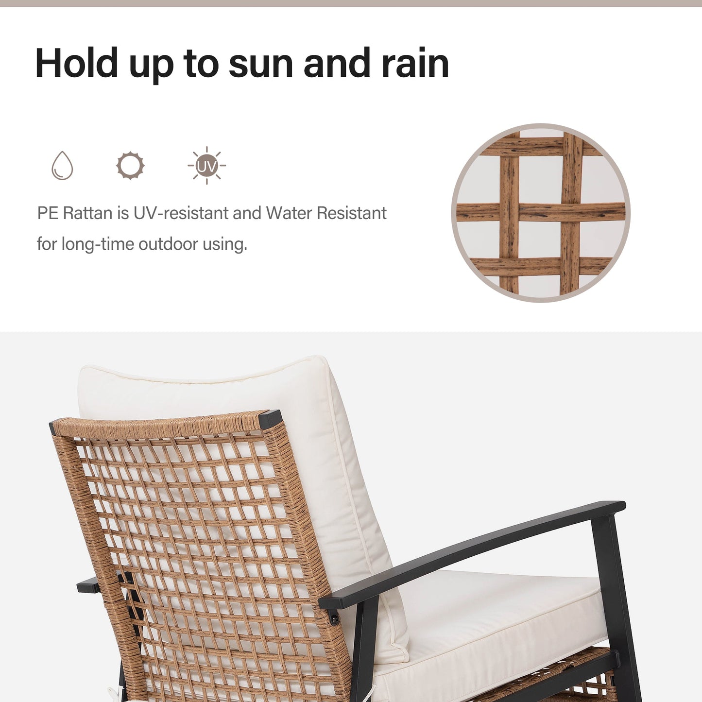 LAUSAINT HOME 3 Pieces Rocking Bistro Set with Outdoor Solar Table Lamp