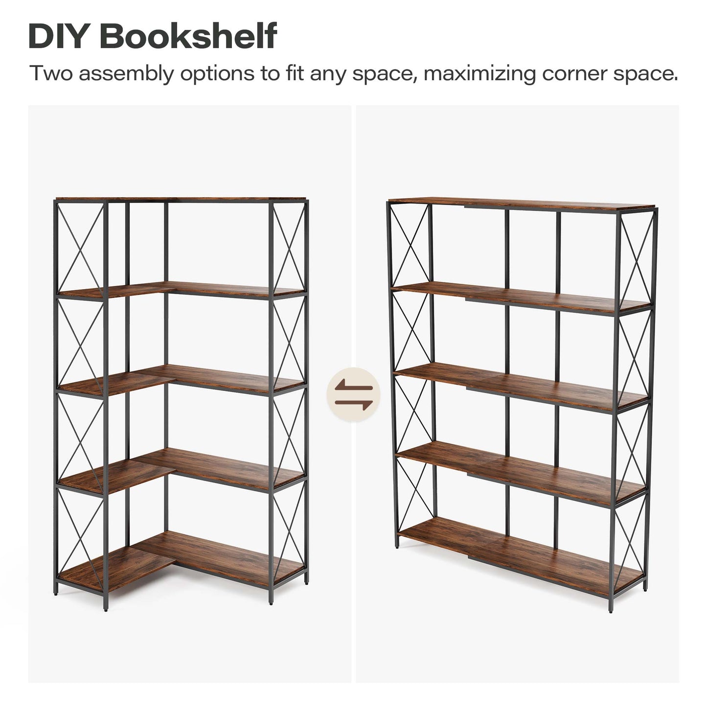 LAUSAINT HOME 5-Tier L-Shaped Corner Bookcase
