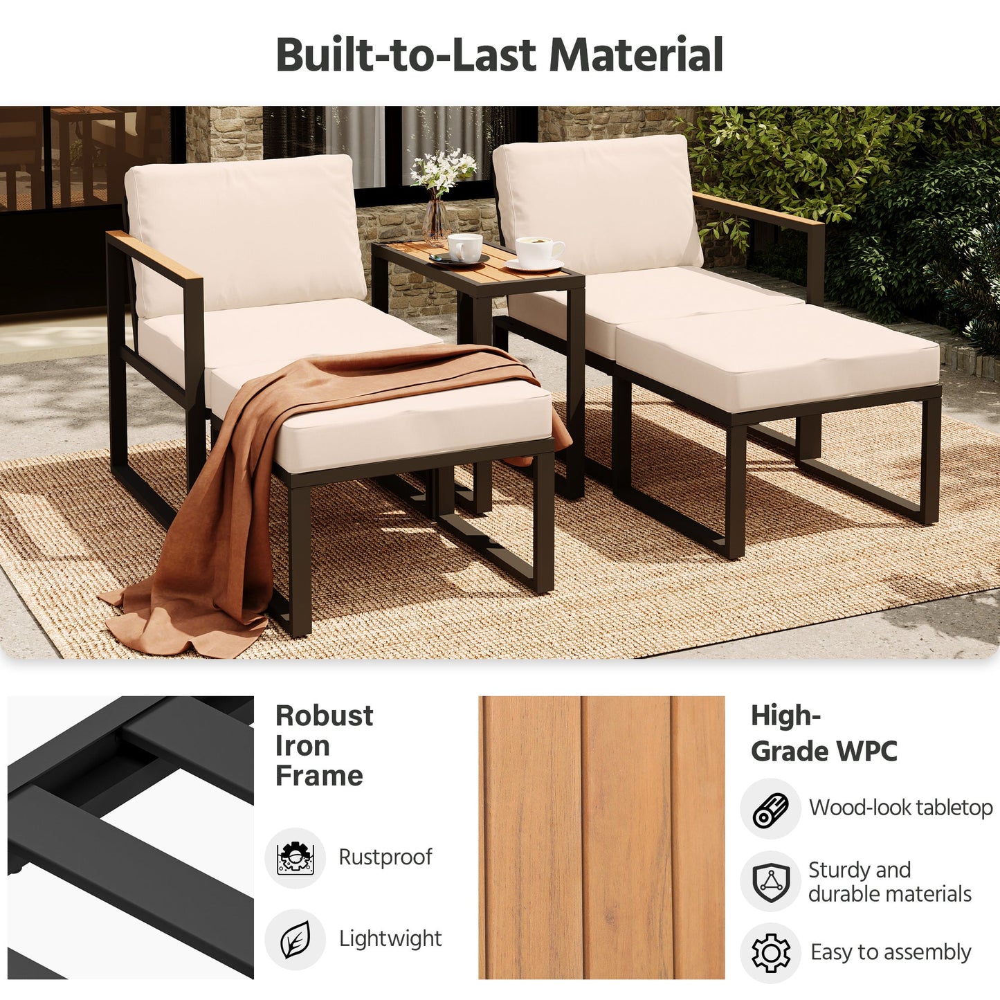 LAUSAINT HOME 5 Pieces Outdoor Metal Conversation Set