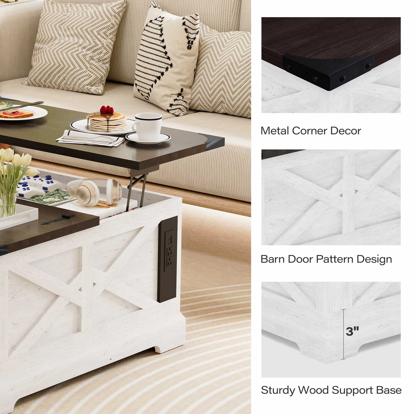 LAUSAINT HOME Farmhouse Lift Top Coffee Table